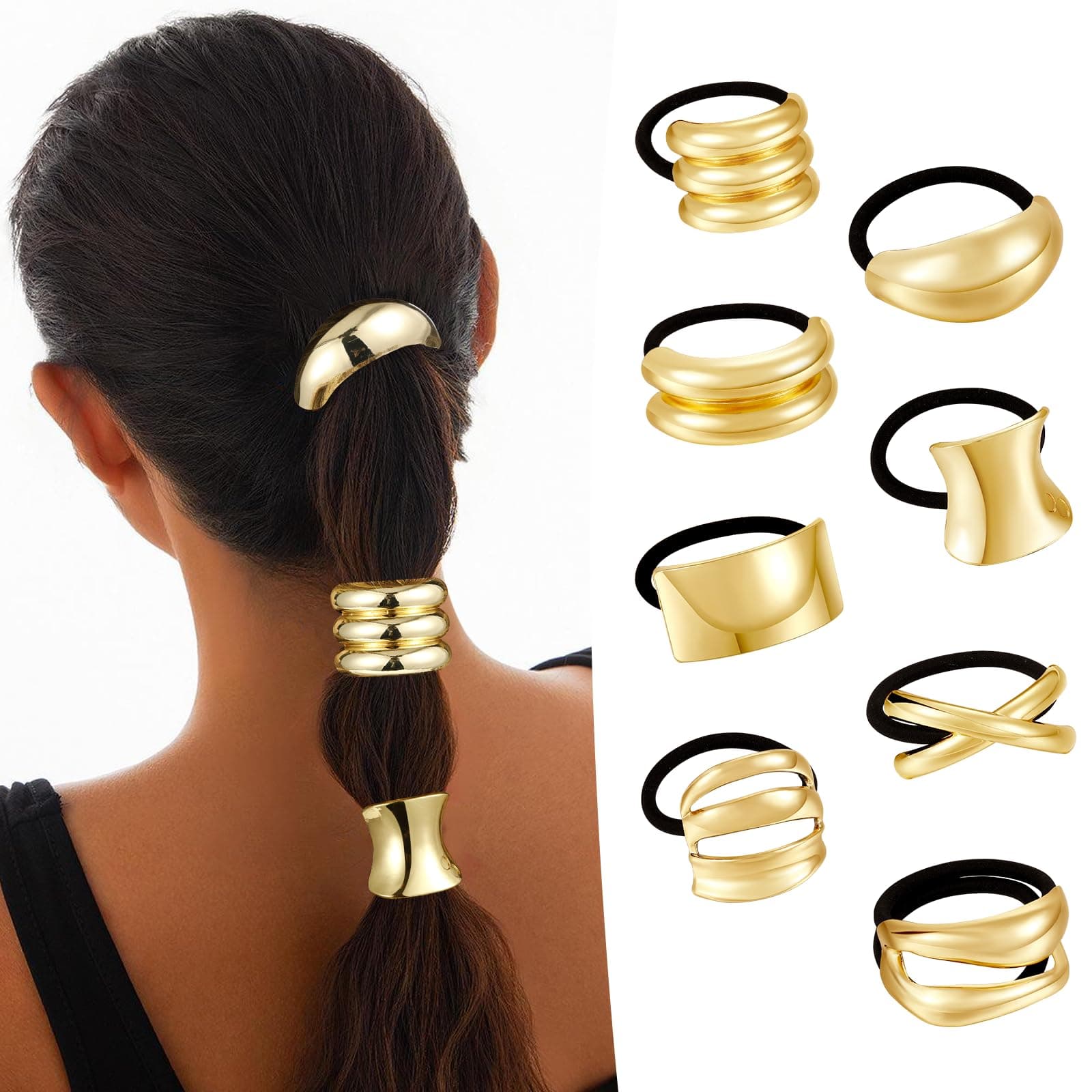 Hair Tie with Gold Cuff Metal Hair Ties Ponytail Cuff 8 PCS
