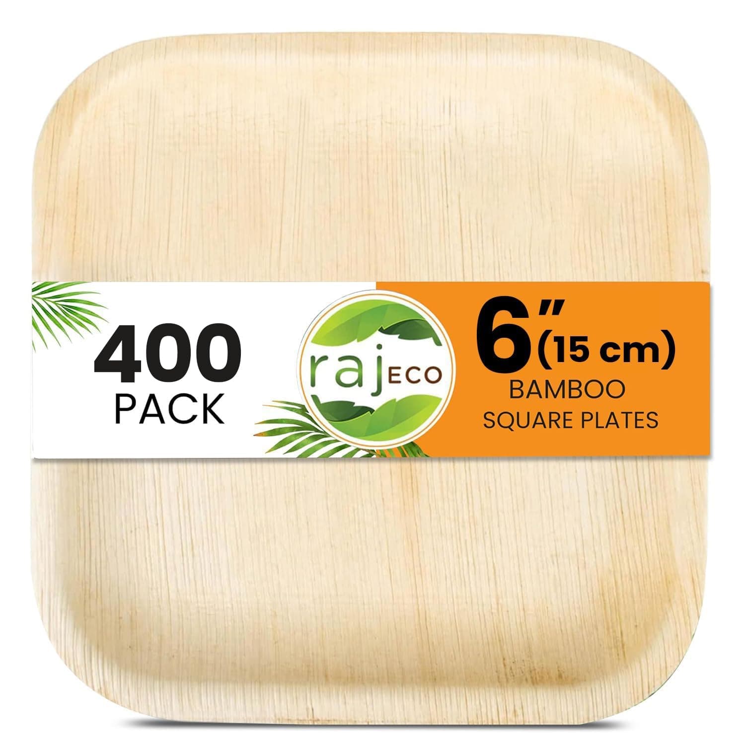 Raj Palm Leaf Plates 6" 400 Square Plates Like Bamboo Plates Disposable, Decorative Compostable Tableware for Wedding, Lunch, Dinner, Birthday, Camping, Outdoor BBQ, Picnic