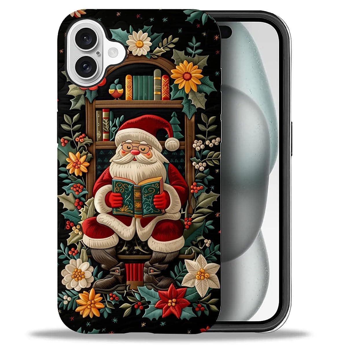 ZHEGAILIAN Case for iPhone 16,Santa Reads A Book 2 in 1 Hard Shell + Silicone,Shockproof Bumper Drop Protective Christmas Compatible with iPhone 16