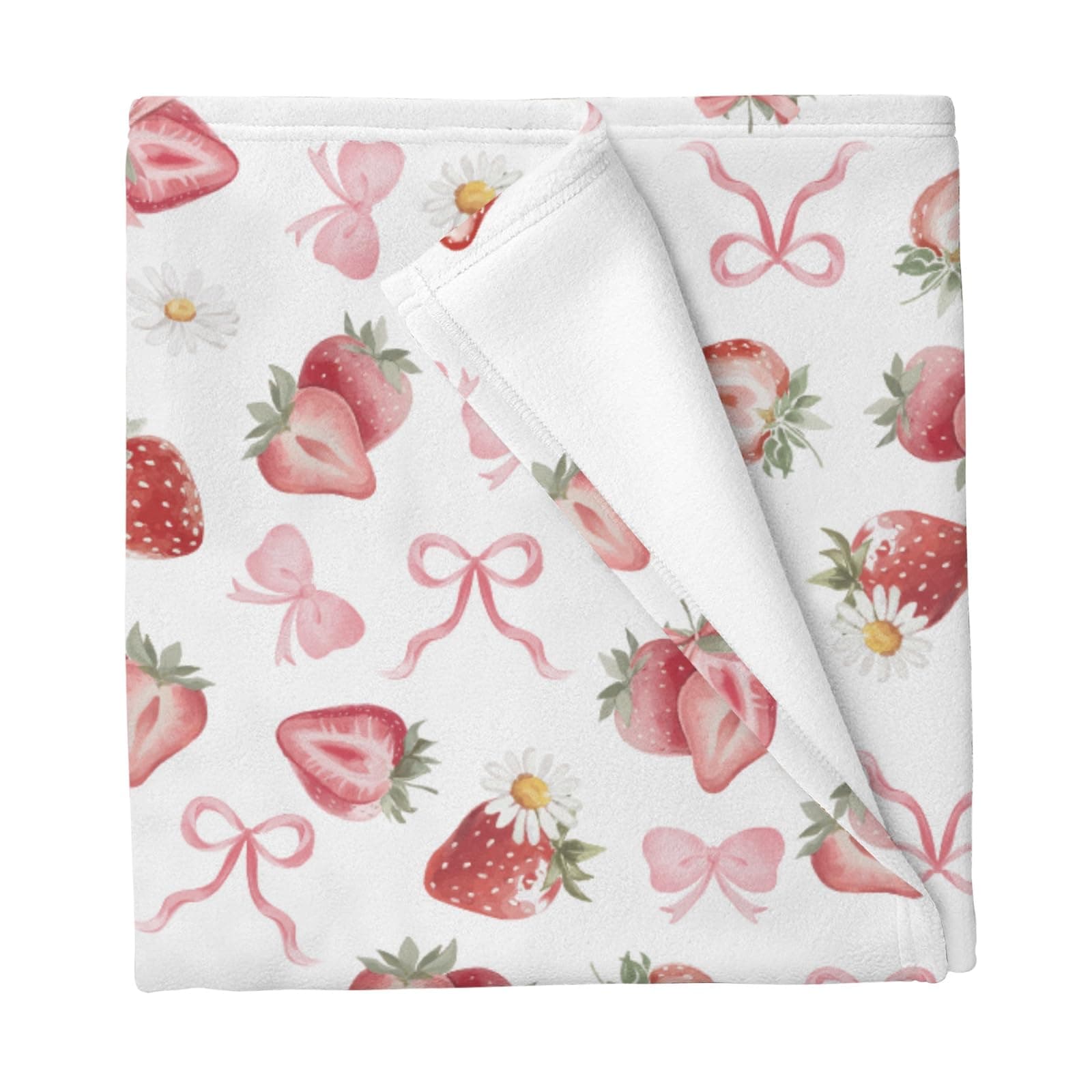 Cstdyfrv Strawberry Pink Bows Floral Baby Blankets for Boys Girls Sweet Watercolor Strawberry Daisy Flowers Infant Toddler Blankets Newborn Receiving Blankets for Crib Stroller 30x40in