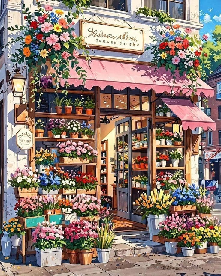 GEEHEIY Paint by Numbers for Adults, Flowers Shop Paint by Numbers Kits for Beginner, Street DIY Adult Painting by Numbers Canvas Kits for Gift Home Decor 16 x 20 inch