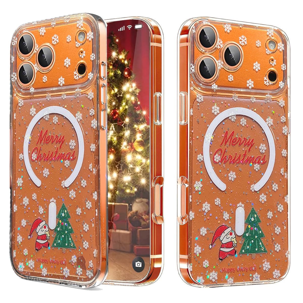 AuroiCCY for iPhone 17 Pro Christmas Case, [Compatible with Magsafe] Glitter Shockproof Clear Bling Snowflake Snowman Santa Tree for Women Girls for iPhone 17 Pro, Clear