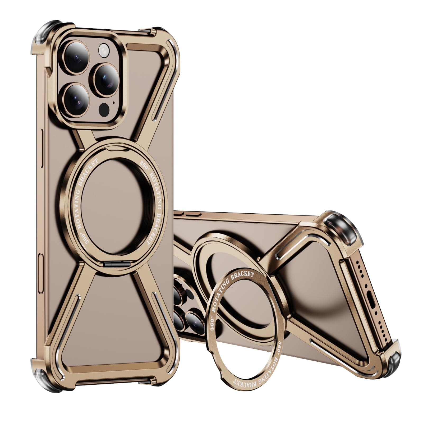 LEMAXELERS Metal Frameless Case for Apple iPhone 16 Pro. Gold HJ