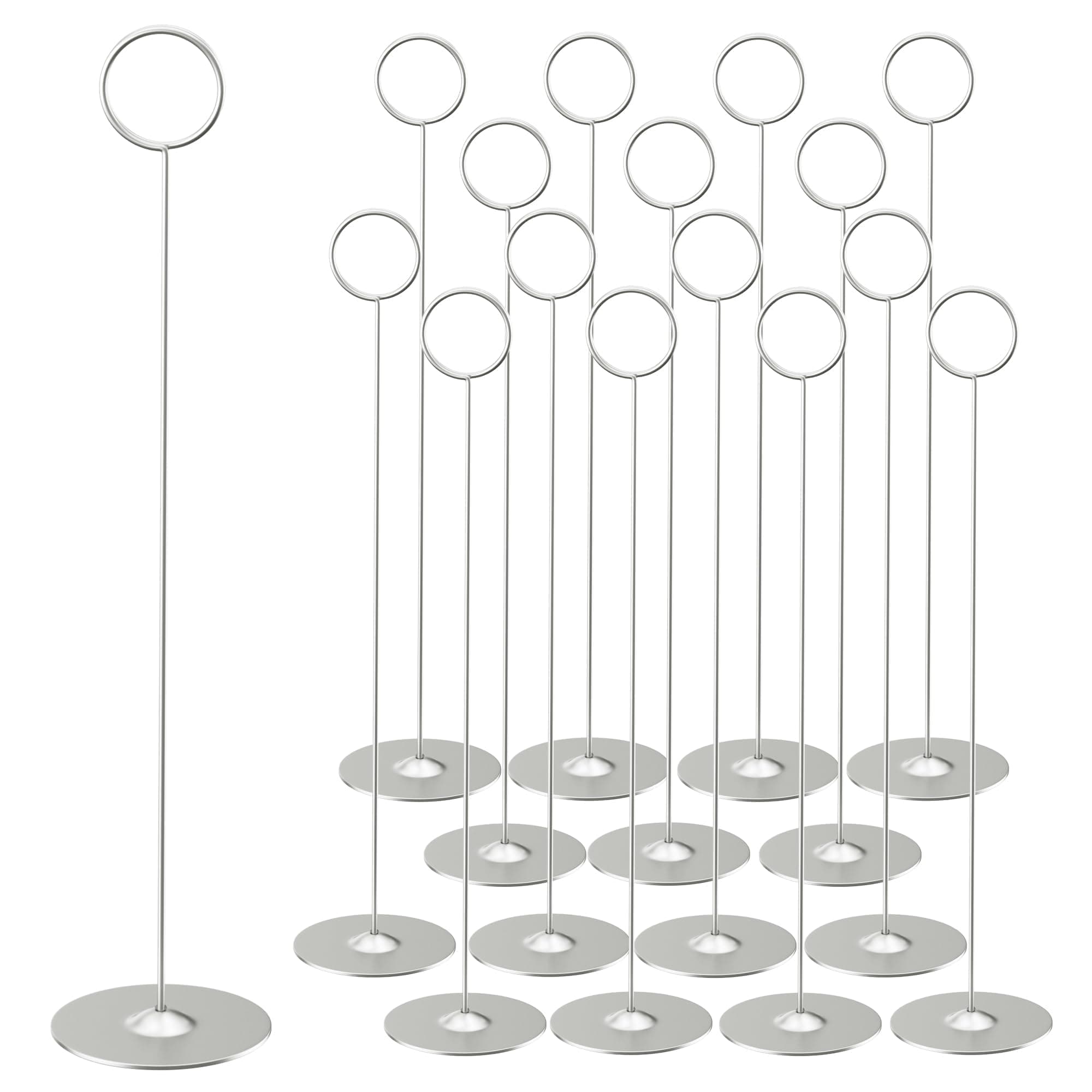 ERYTLLY 16PK Place Card Holders 12 Inch Table Number Holders Table Card Holders Steel Card Holders for Birthdays,Weddings,Photos, Food Signs, Memo Notes, Restaurants (Matte Silver)