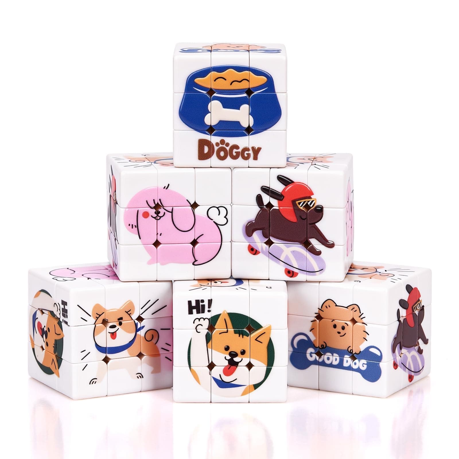 48 Pcs Premium Mini Cubes Bulk, Puppy 1.18" 3x3x3 Puzzle Cubes Set with Fine-Textured Surface Finish, Goodie Bag Stuffers for Kids, Dog Themed Birthday Party Favors, School Rewards Classroom Prize