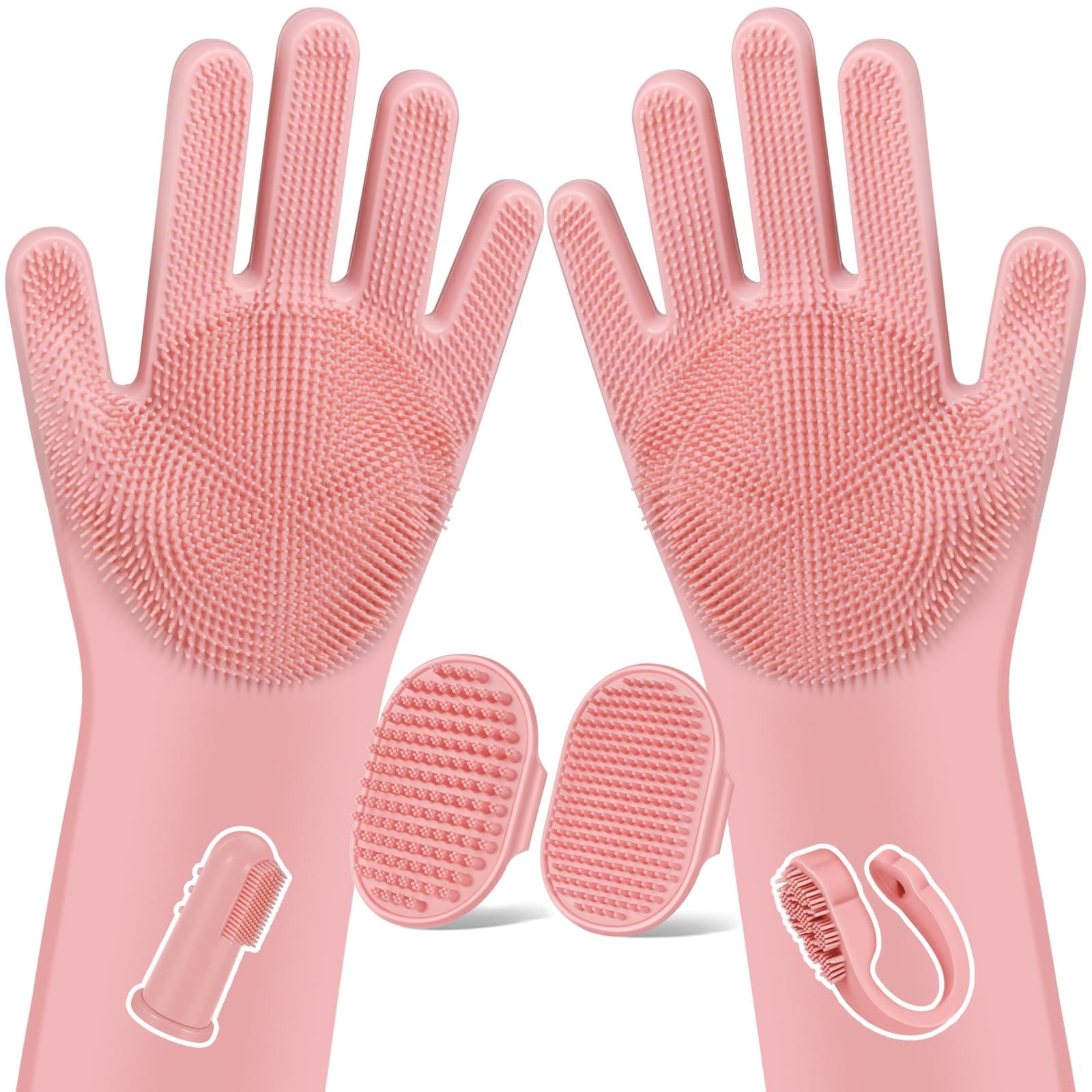 6PCS Grooming & Bath Supplies for Dogs, Cats | Dog Washing Gloves | Dog Bath Brush | Dog Shower Brush | Pet Grooming Gloves | Dog Grooming kit | Pet Supplies for Showerhead & Sprayer (Light Pink)