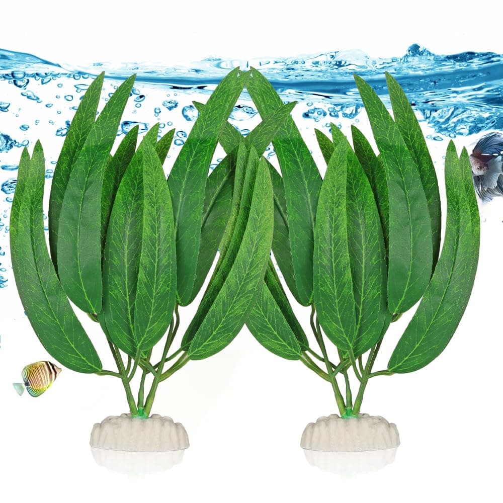 BEGONDIS 2Pcs Artificial Aquatic Plants Set - Lifelike Silk Fabric Leaves for Aquarium Decoration, Easy to Maintain, Vibrant Underwater Garden (Green)