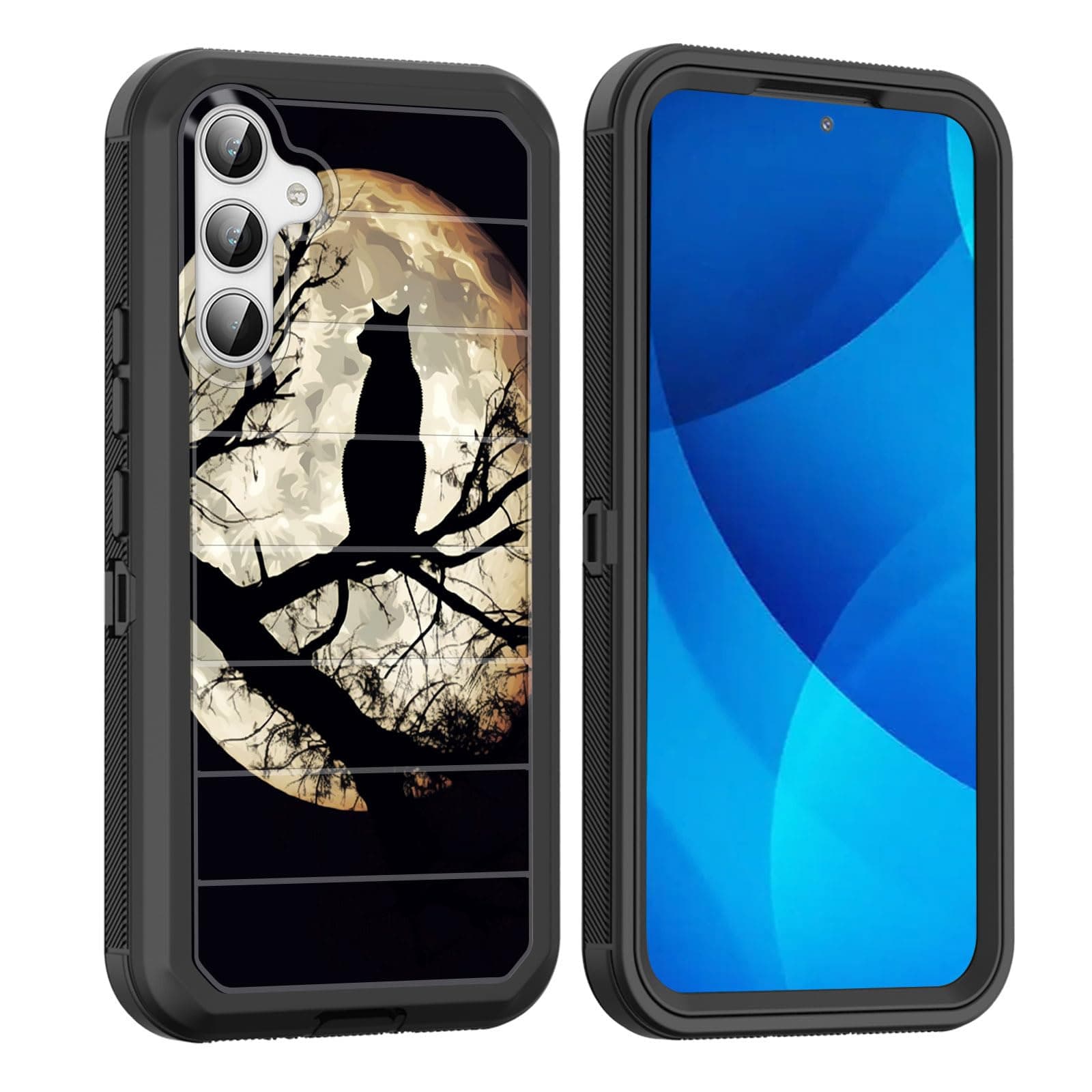 smauncucn for Galaxy S24 Case,Full Body Shockproof Drop Protection Dust Proof Heavy Duty 3-Layer Military Rugged Durable Cover for Samsung Galaxy S24 6.2" 2024,Cat and Moon