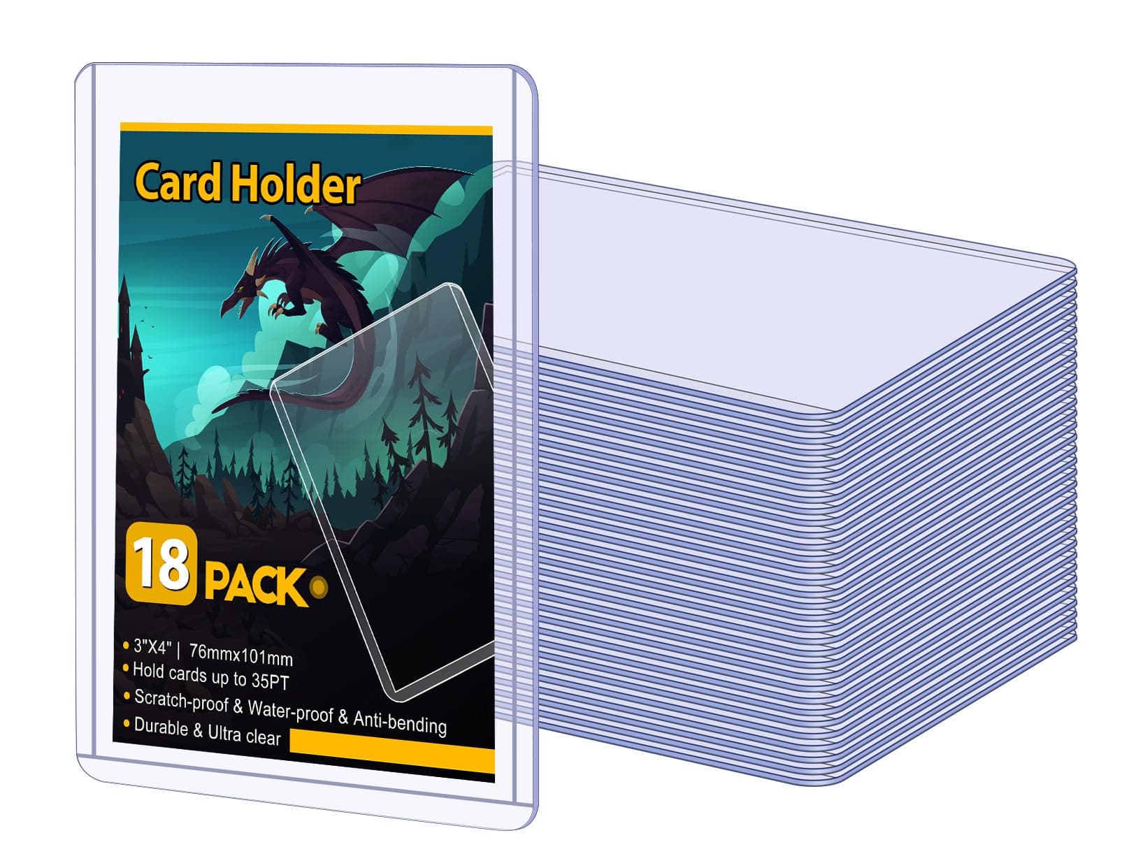Sooez 18 Card Sleeves Hard Plastic Card Holder for Trading Card 3"x4", 35PT