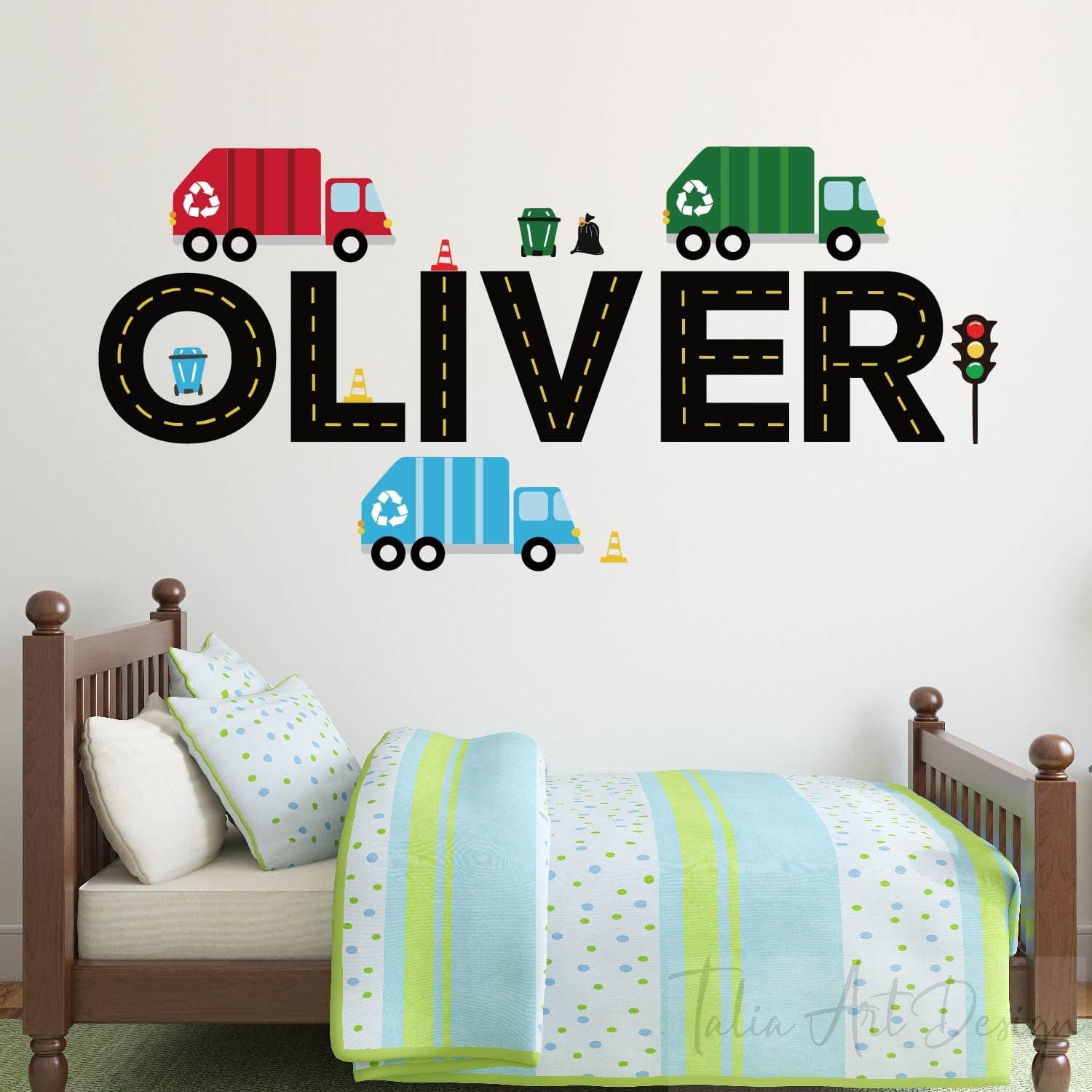 Personalized Garbage Trucks Wall Decals - Custom Boy Name Trashmasters Wall Stickers for Nursery & Boy Room Decor.