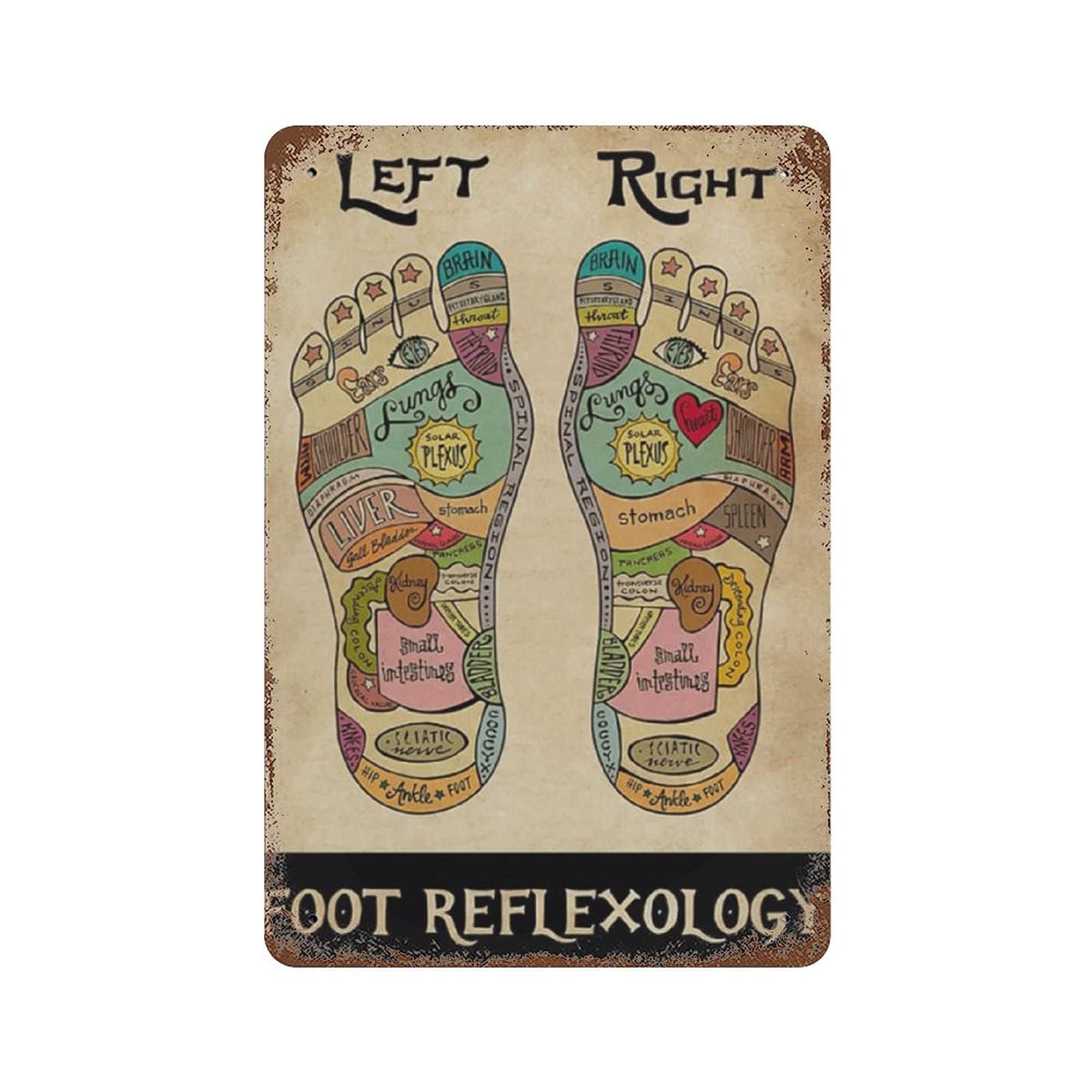 Retro Foot Reflexology Metal Poster Massage Therapist Art Print,Acupressure and Reflexology Chart Metal Tin Signs Vintage Plaque Wall Decor Gift For Home Kitchen Office Club Bar Gym 12x18 Inch