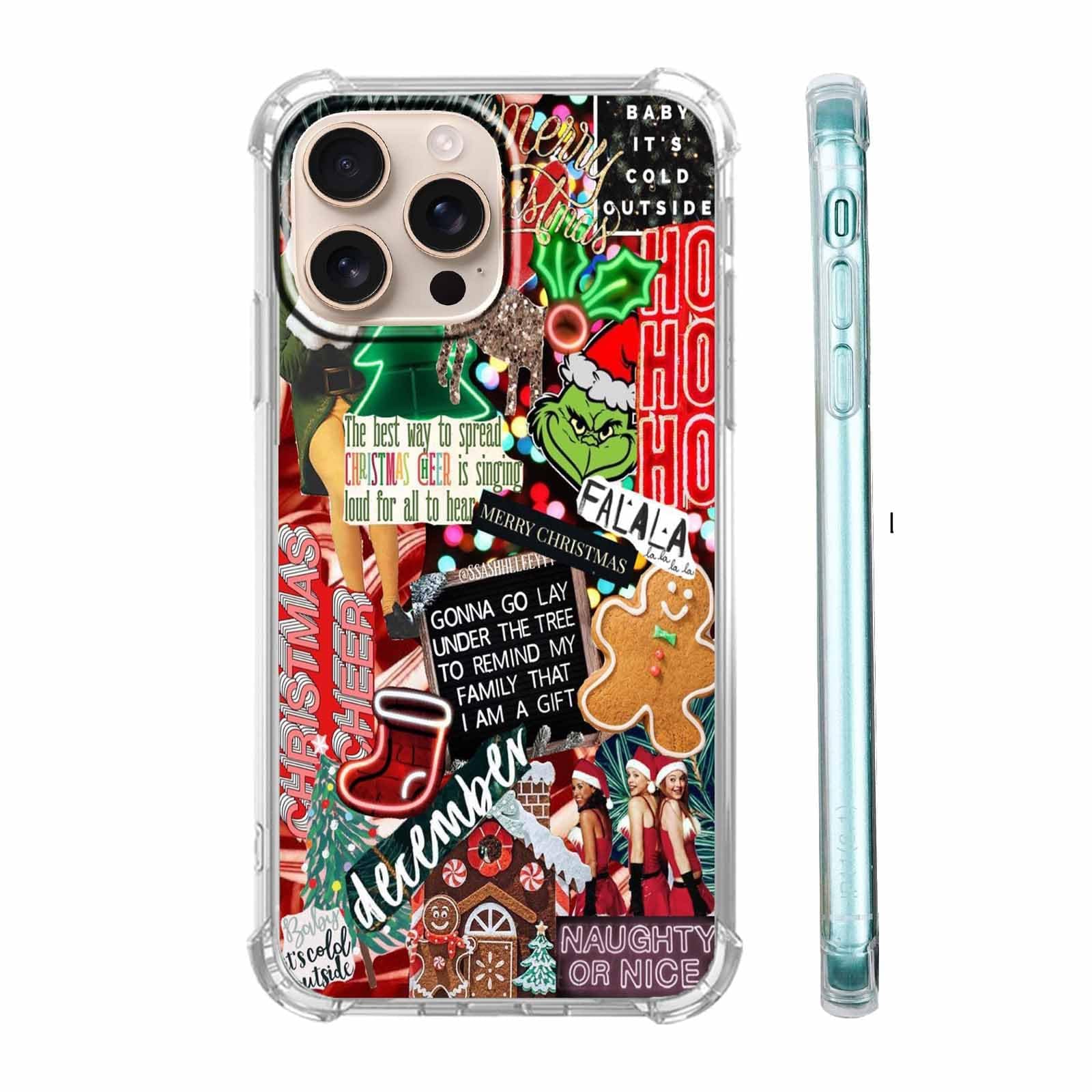 malegaon Christmas Aesthetic Case for iPhone 16 Pro,Winter Holiday Elements Collage Case for Kids,Soft TPU Bumper Case Compatible with iPhone 16 Pro,6.3"