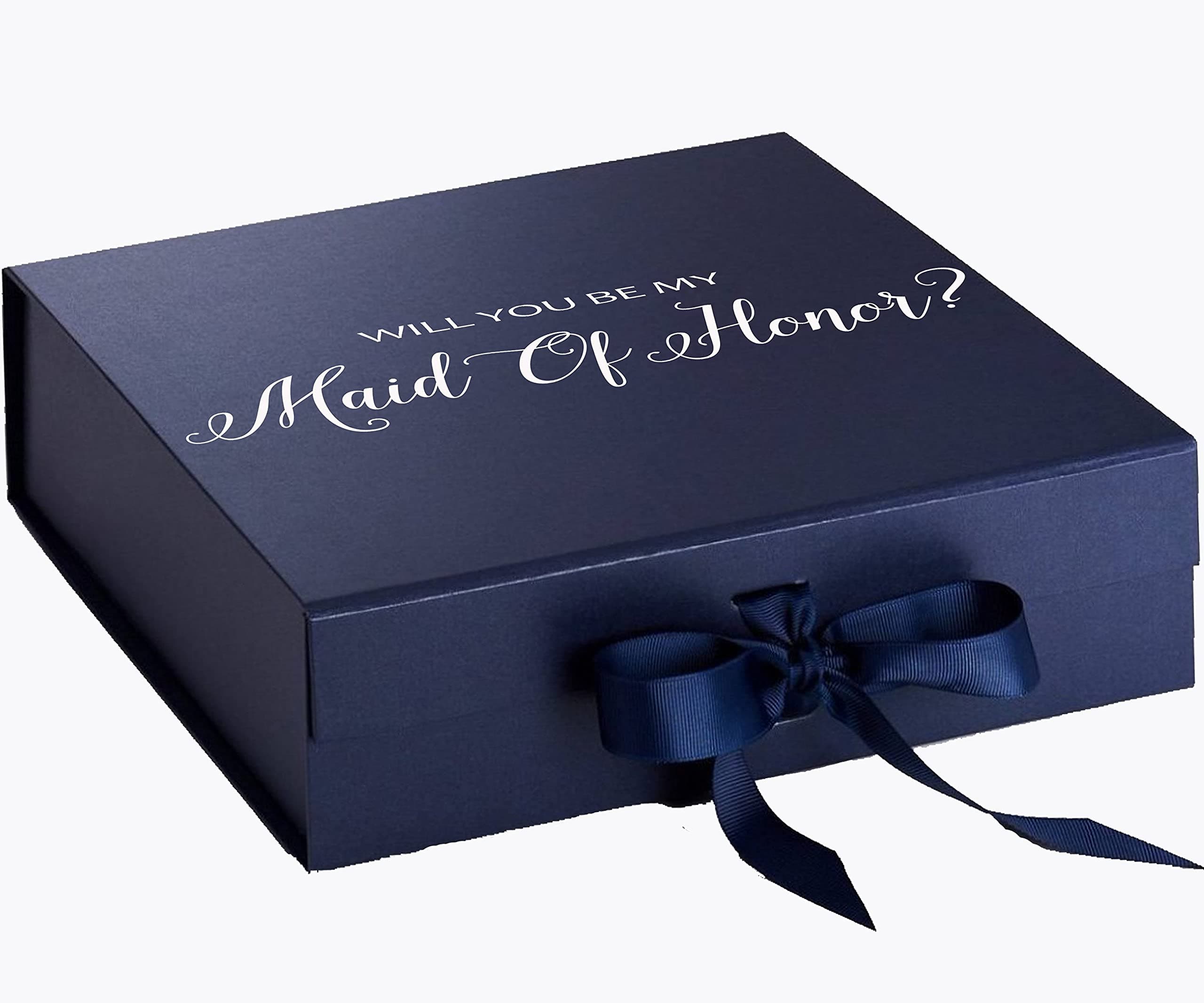 Wedding Goodies Will You Be My maid of honor? Proposal Box Navy - No Border Large/White