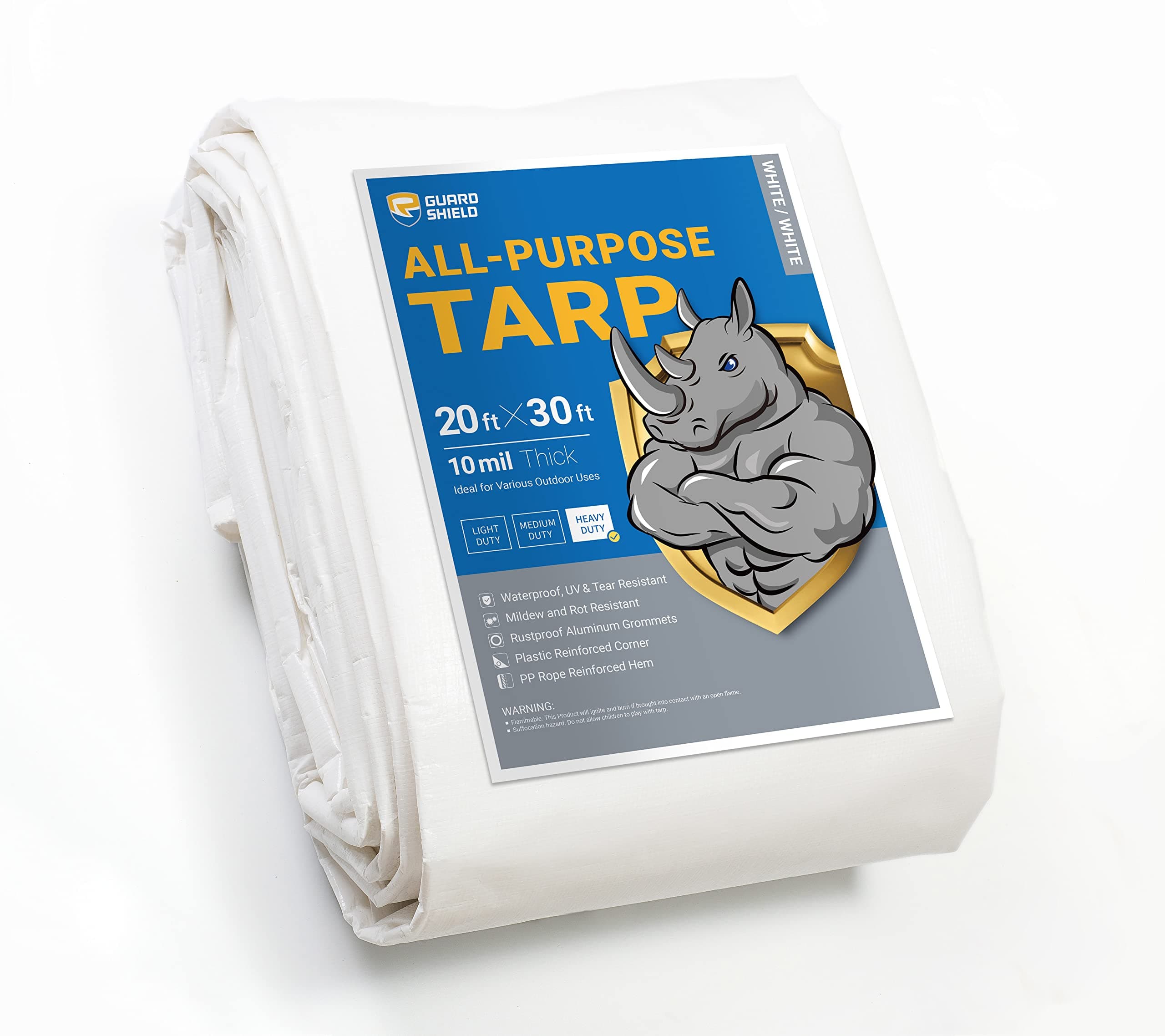 GUARD SHIELD Tarps Heavy Duty Waterproof White Tarp 20x30 Feet Outdoor Thick Waterproof Poly Tarp Cover 10mil