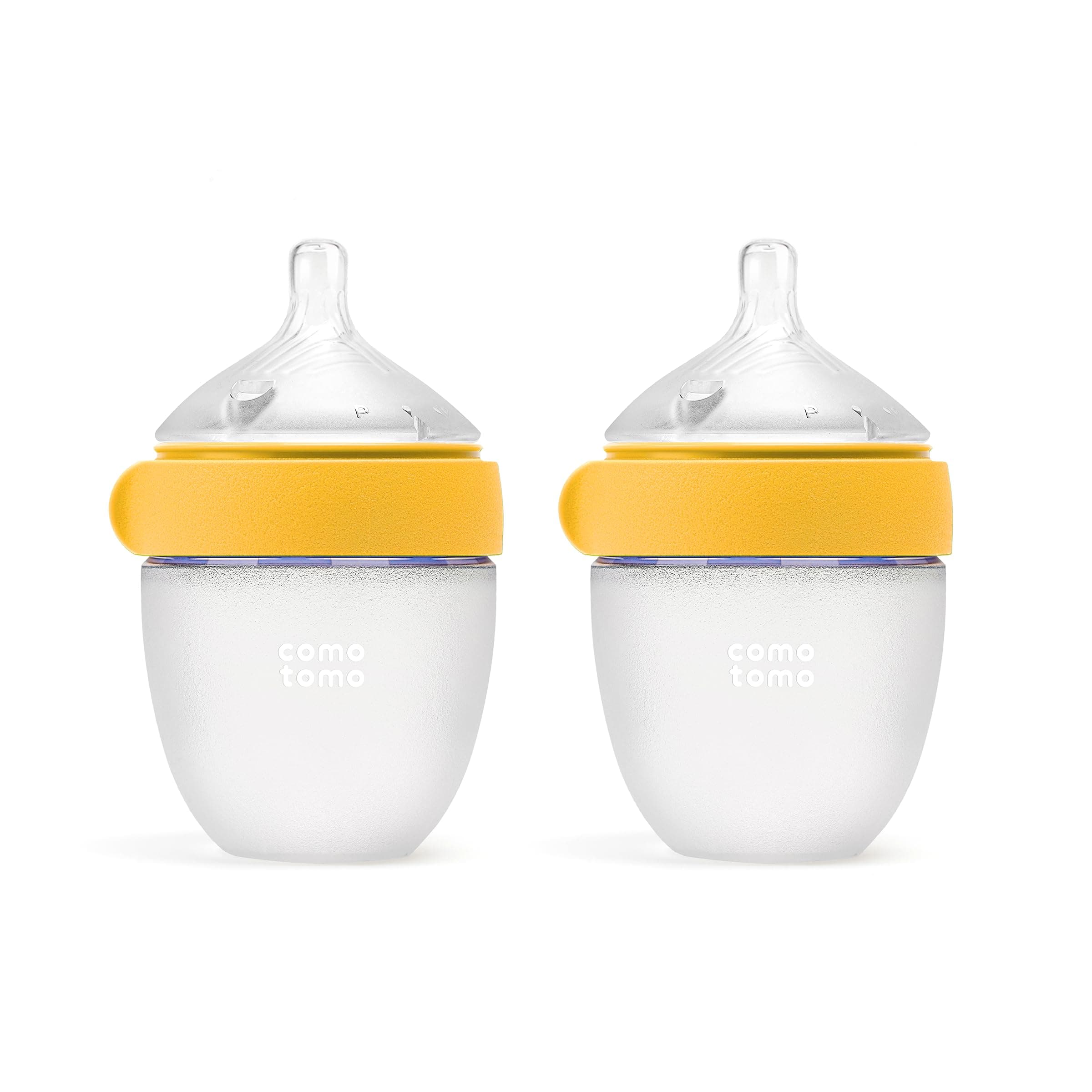 Comotomo Silicone Baby Bottle Gen 2 – 2026 Release (5oz) – True Slow-Flow Nipple for Newborn Feeding (0-3 Months) with Dual Anti Colic Vents for Breast to Bottle Transition, Yellow (Double Pack)