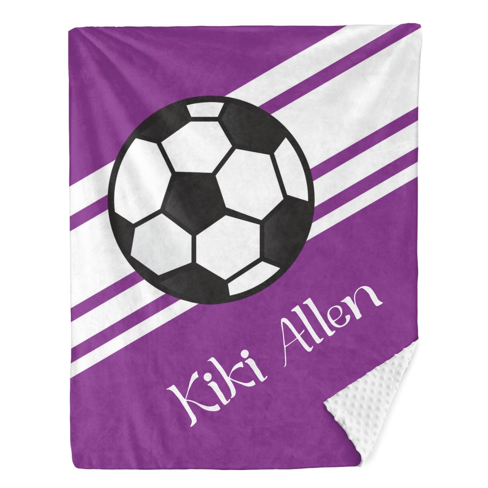 NZOOHY Soccer Sports Purple Personalized Baby Blanket for Boys Girls,Custom Minky Blanket Double Layer Dotted Newborn Naps 40X50 in