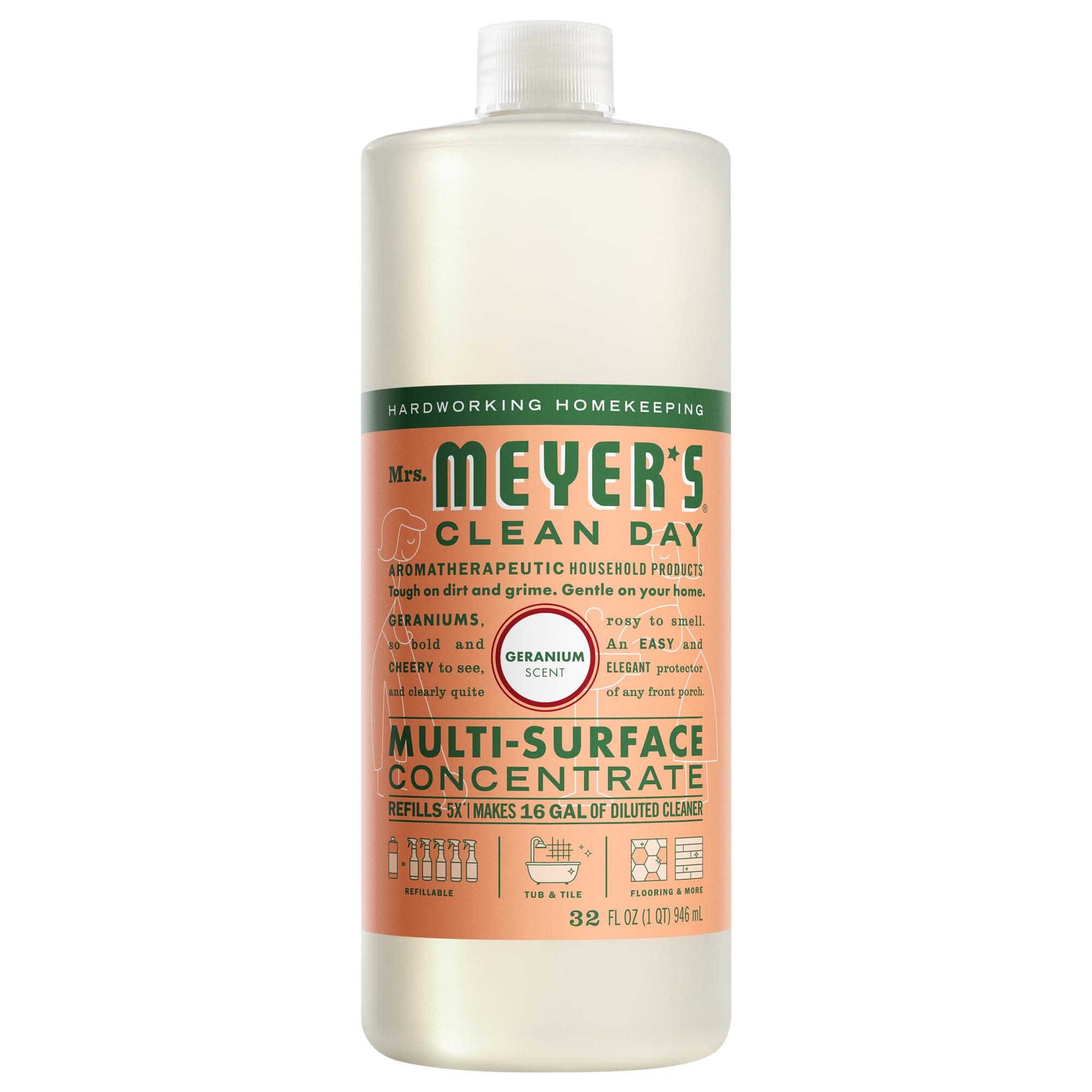 MRS. MEYER'S CLEAN DAY Multi-Surface Everyday Concentrate, Geranium Scent, 32 Fl Oz Bottle