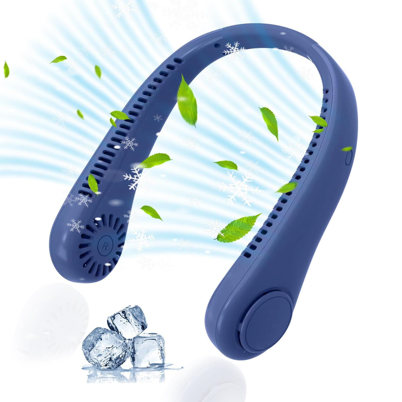 Portable Neck Fan, Rechargeable Personal Neckband Hands Free Bladeless Fan, 360° Surround Vaneless Hanging Neck Fans with 3 Speeds Adjustable for Men Women Home Office Travel, Faster Cooling (Blue)