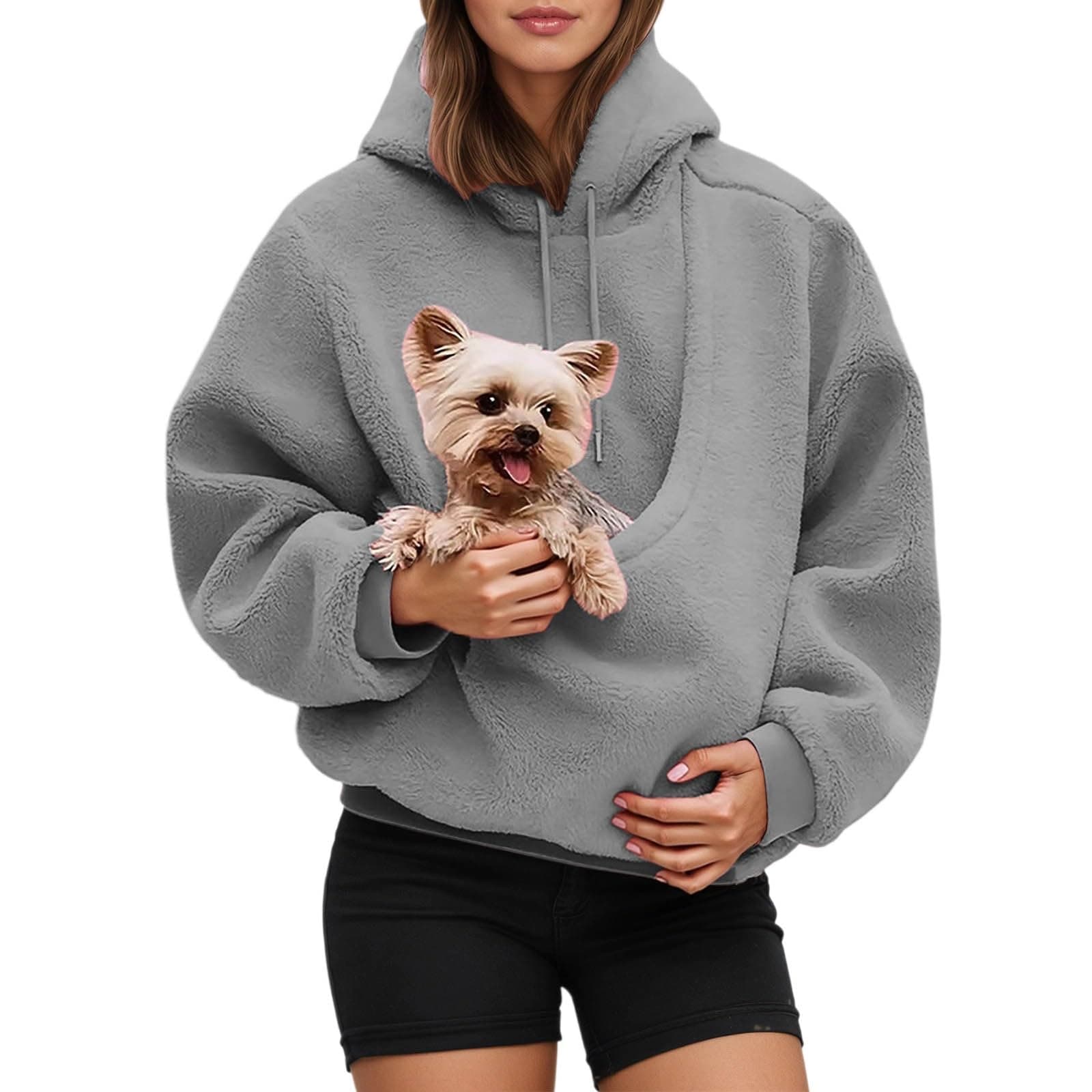 XovLAHzY Womens Pet Pouch Hoodies Oversized Cat And Dog Pouch Sweatshirt Puppy Animal Carriers Comfy Pullover Hoodie With Pockets