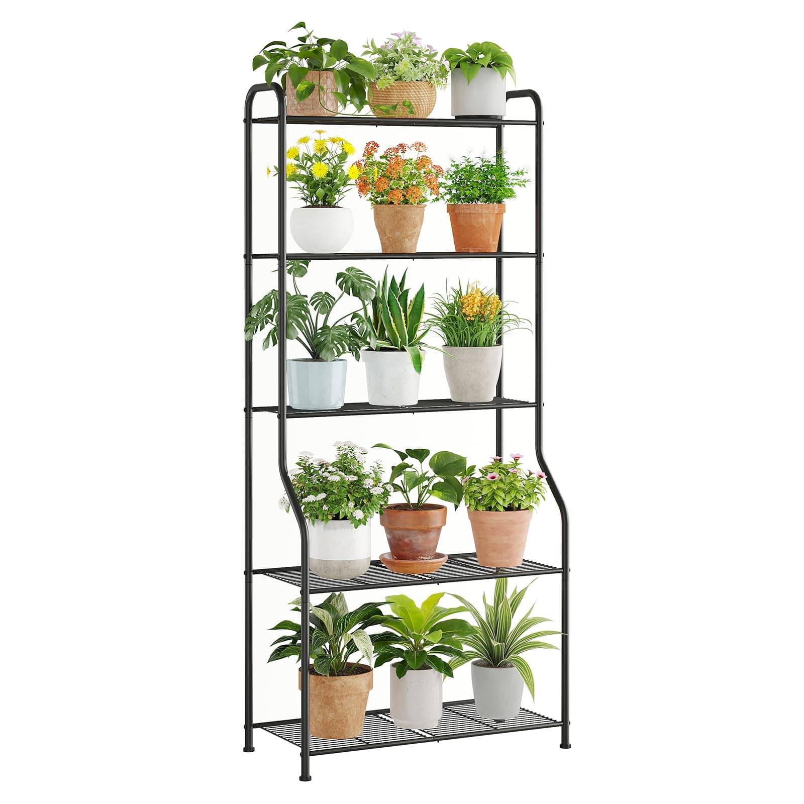 Wieghda 5-Tier Corner Plant Stand, Metal Black Flower Pot Rack, Indoor Outdoor Heavy Duty Shelf (Black, 5 Tier)