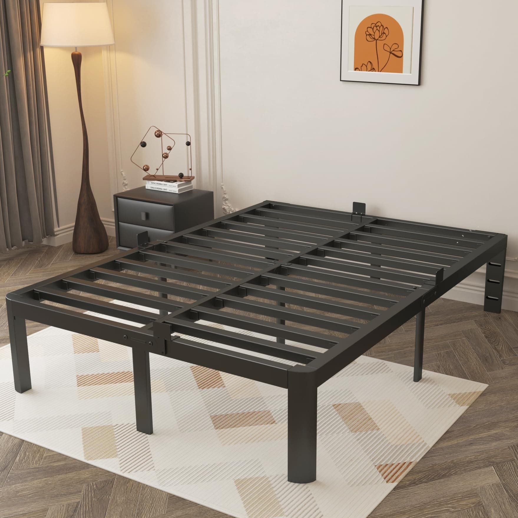 KOSOSO 14 Inch Full Bed Frame with Metal Gasket, Black Double Bed Base