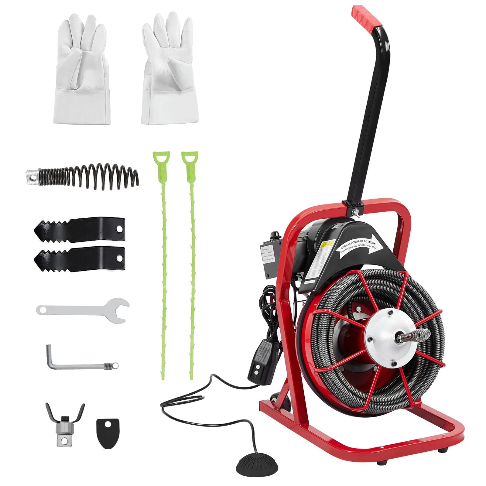 75Ftx3/8in Electric Drain Cleaner Machine, Portable Auto-Feed Professional Sewer Snake Machine for 1-4in Pipes, with 4 Cutters, Gloves & Drain Auger Accessories