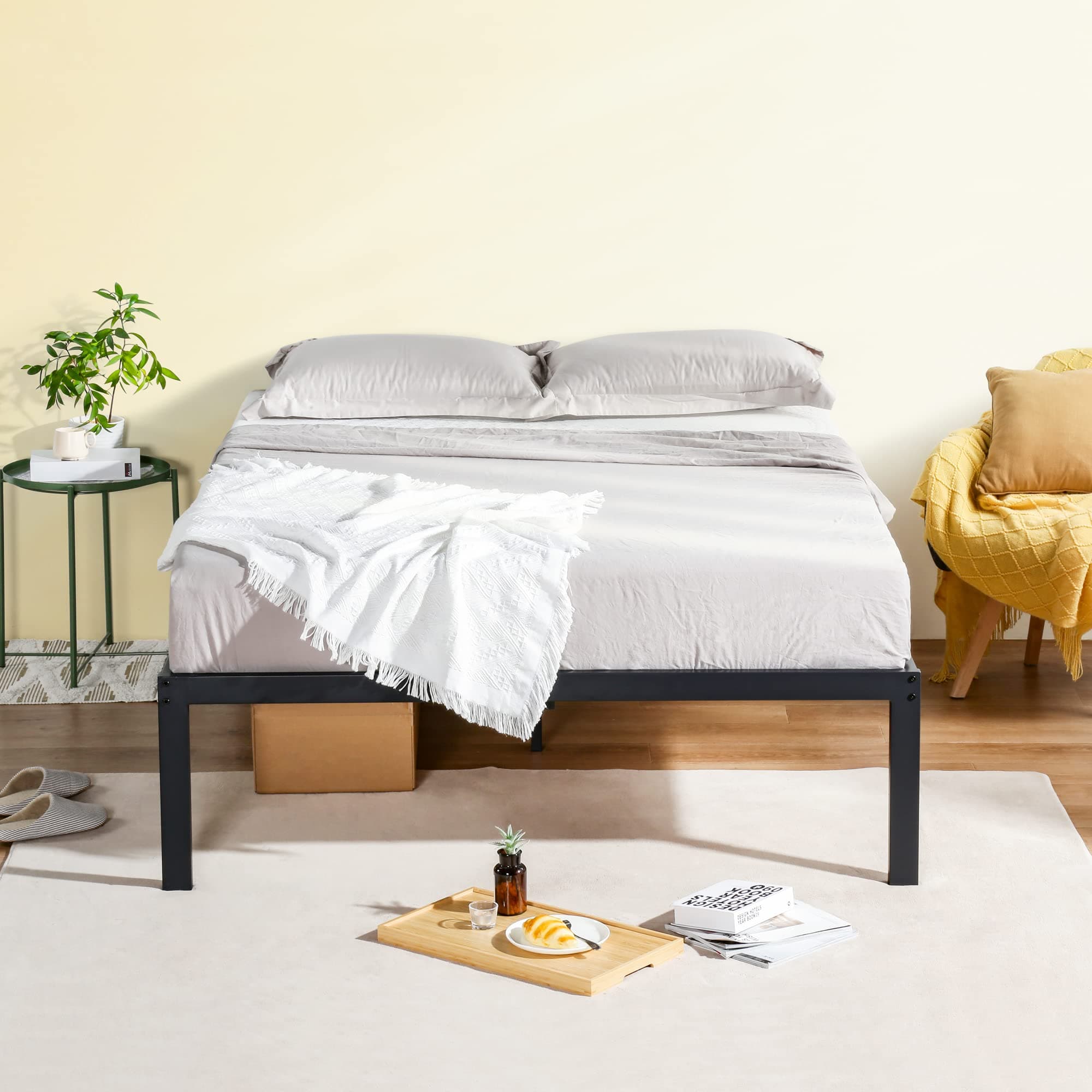 PrimaSleep PR18BX10Q 18 Inch Tall Metal Bed Frame/Dura Steel Slat/Anti-Slip Support/No Box Spring Needed, Queen, Black