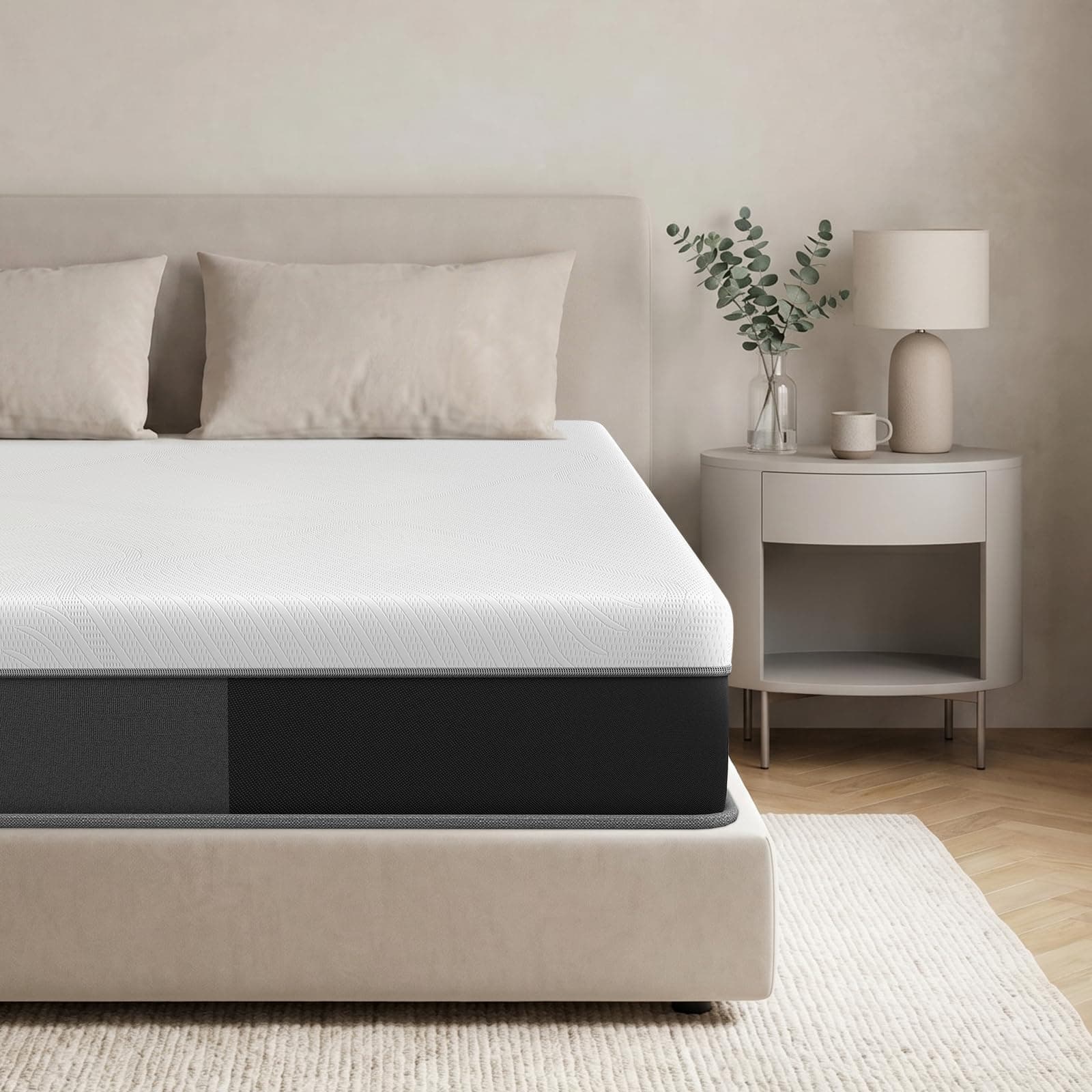 EZOAZ Queen Size Mattress 12 Inch, Cooling Foam & Motion Isolation Design with Spinal Back Support, Hybrid Mattress, Skin-Friendly Fabric, Medium Firm Feel, Balanced Support, Queen Mattress in a Box