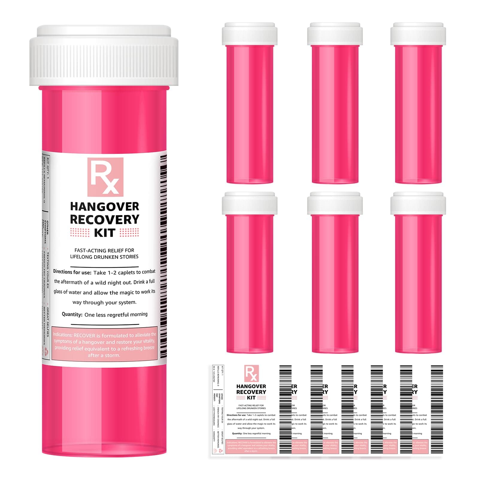 LOVEVOYAGE Bachelorette Party Favors - 6 Pack Pink Empty Pill Bottles, DIY Hangover Kit Supplies for 21st Birthday, Nashville Girls Trip, Bridal Shower & Wedding Guest Gifts