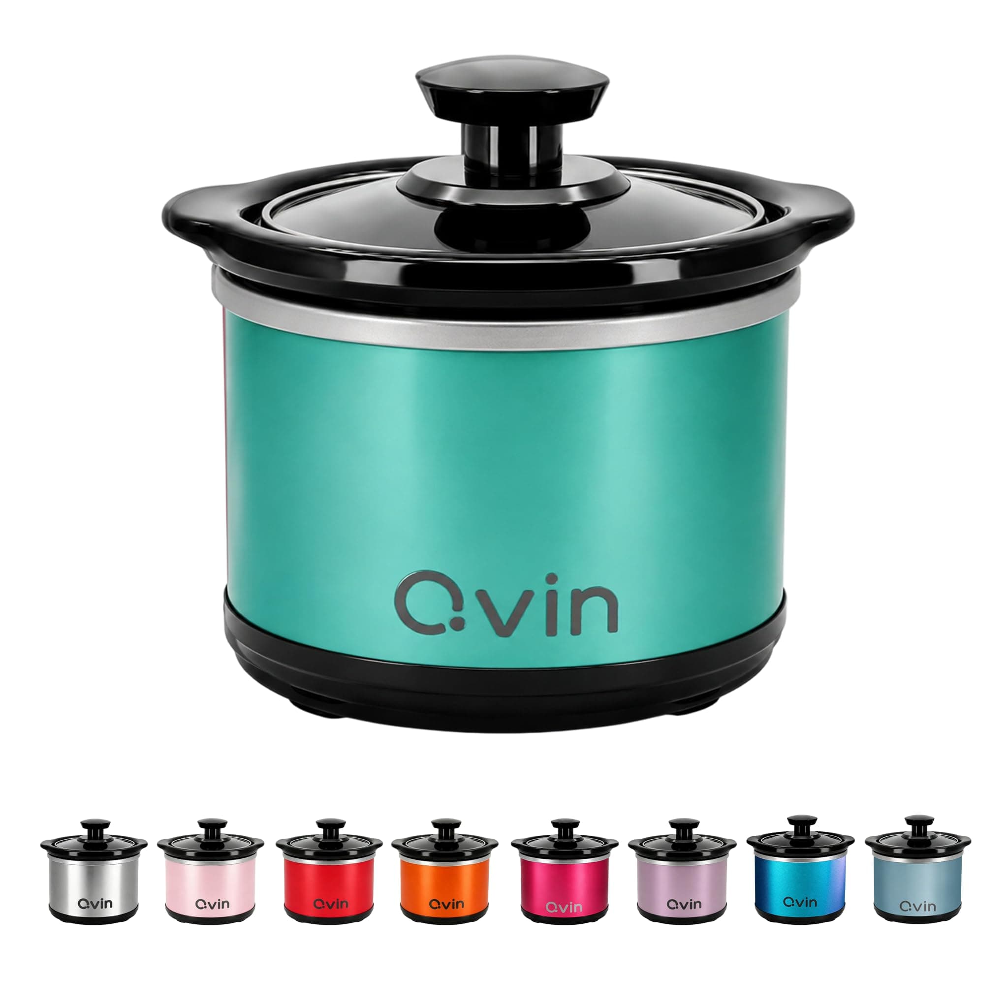 Qvin 0.65qt Mini Round Slow Cooker, Fondue Melting Pot Warmer, Green