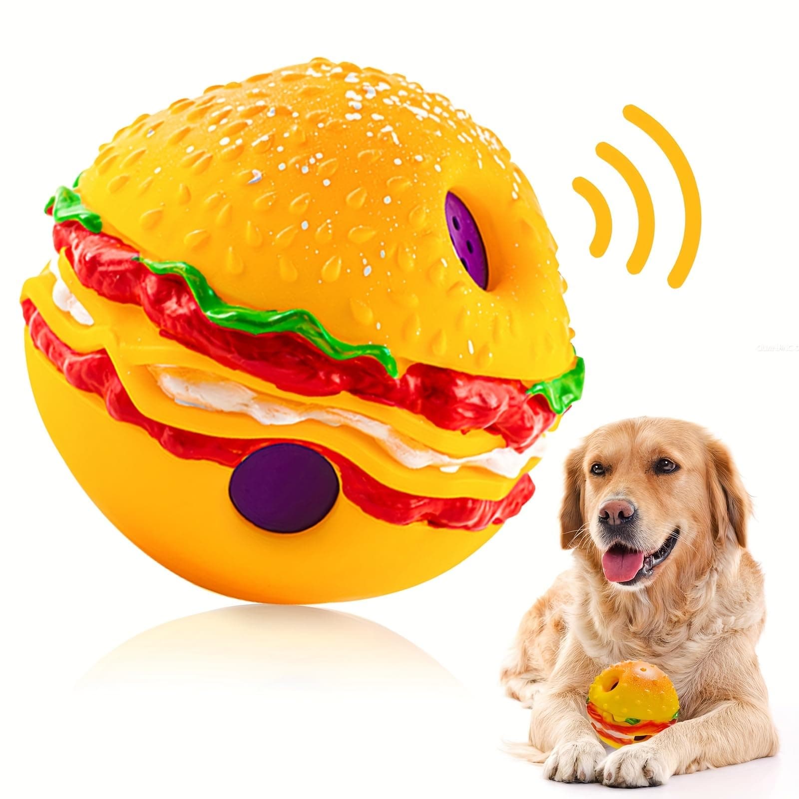 DAFORERAL Pet Voice Ball for Dogs, Interactive Dog Toy Ball for Training Playing, Voice Ball Novelty Hamburger Shape Dog Pet Voice Ball Large Dog Gift, Without Battery (14CM)