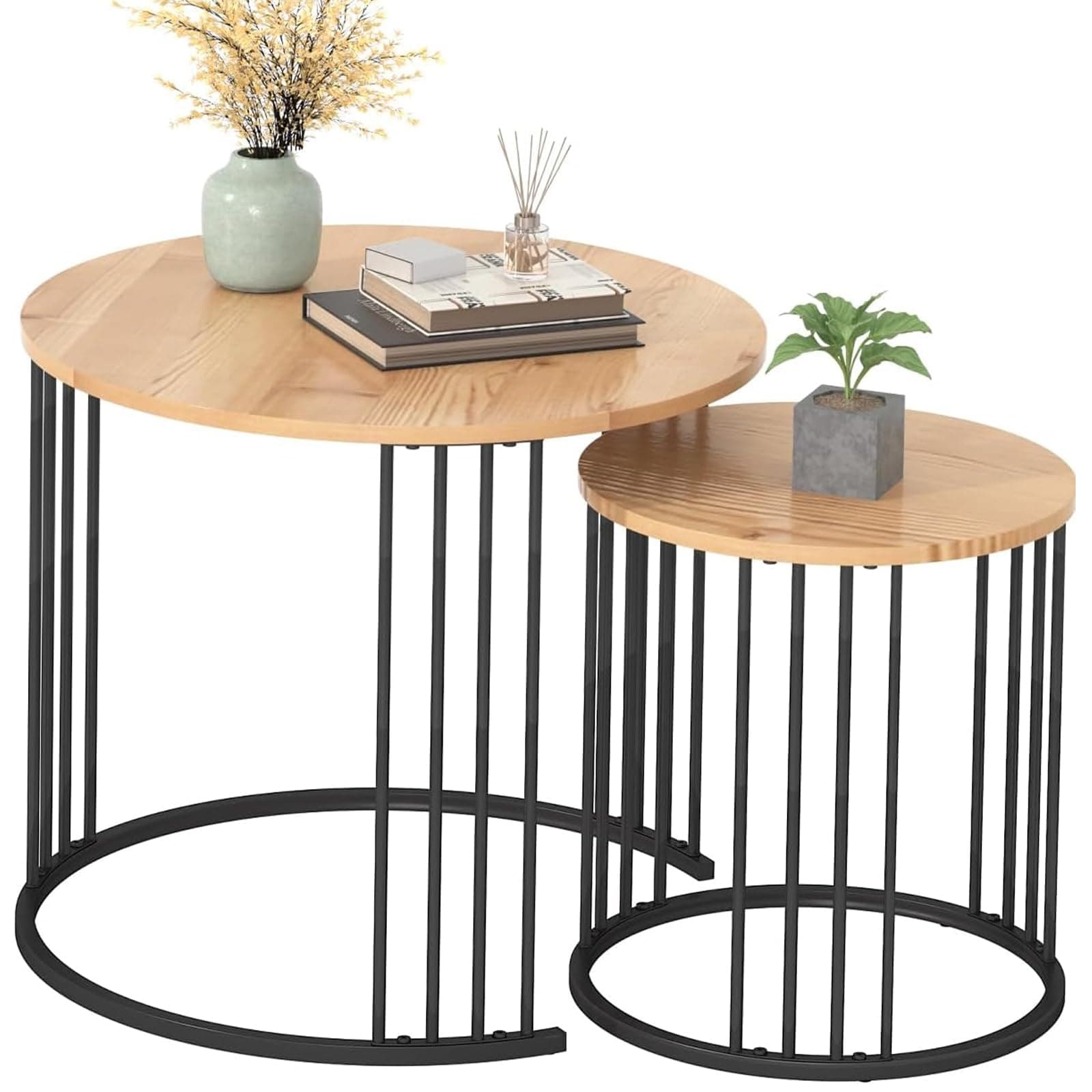 YORKING Nesting Coffee Table Set of 2, Round Table, Morden End Side Table Night Stand for Bedroom Dining Room （Wood）