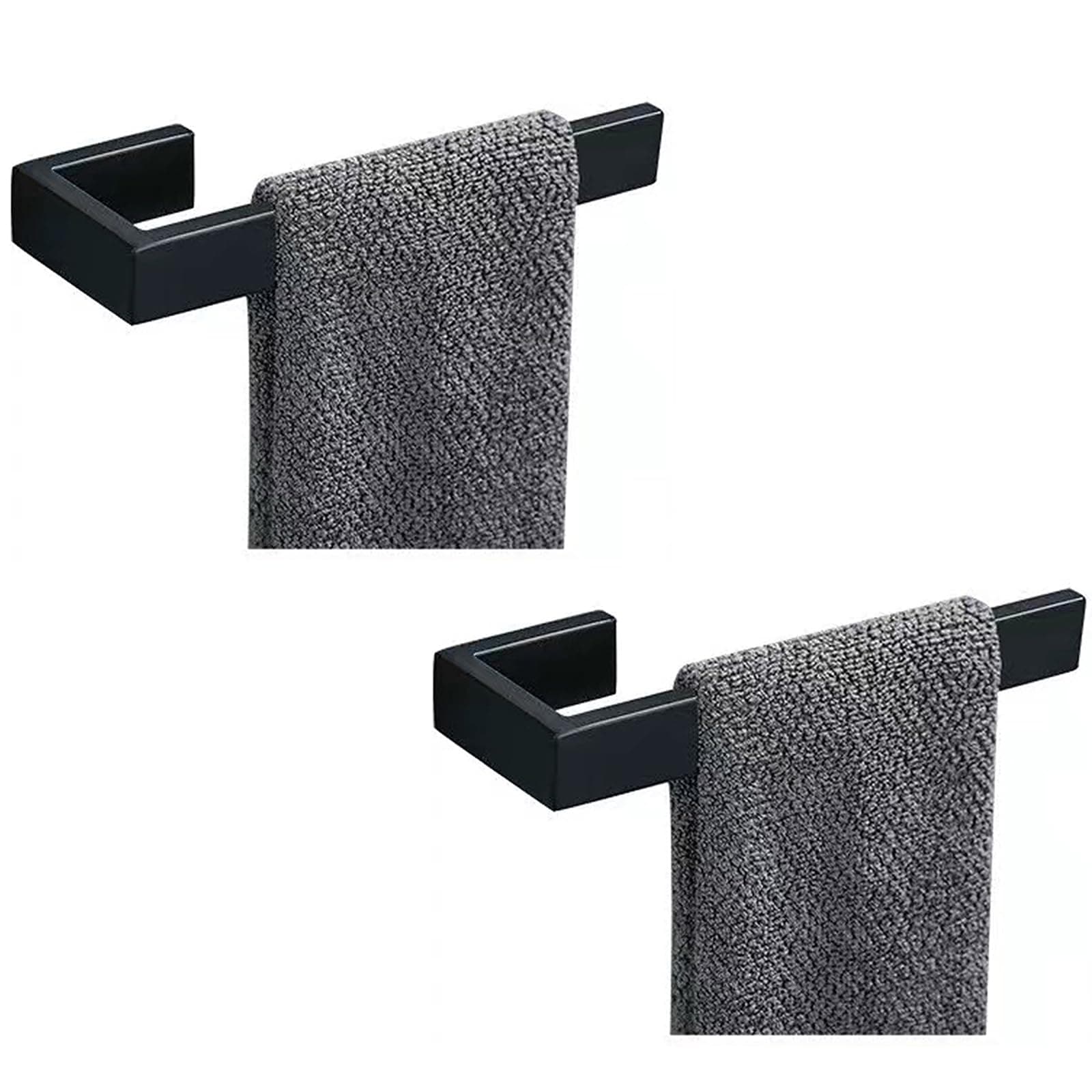 JOPOFI Hand Towel Holder, Towel Ring - Thicken SUS 304 Stainless Steel Towel Holder for Bathroom Wall, 8" Rectangular Modern Design Hand Towel Bar, Contemporary Hand Towel Rack - Matte Black（2 Pcs）