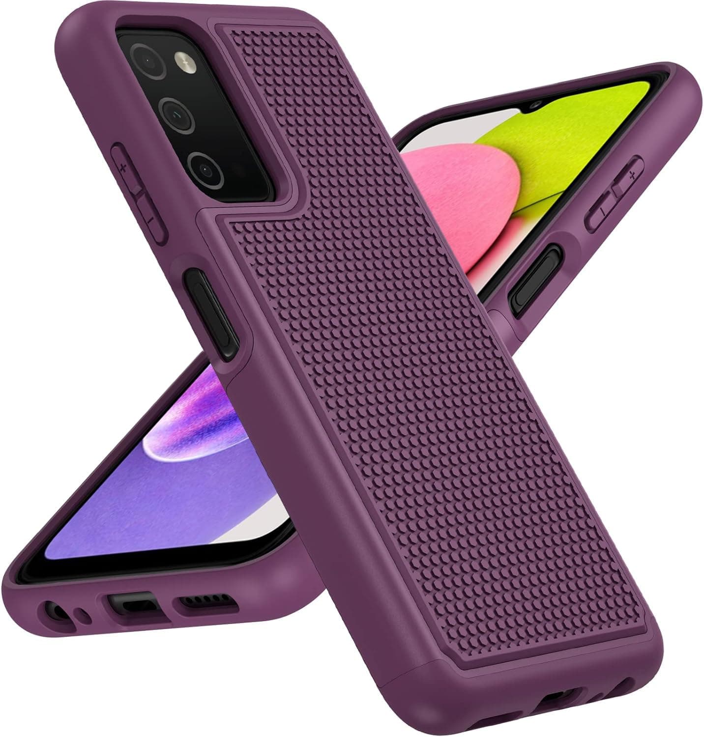 BNIUT for Samsung Galaxy A03s Case Shockproof: Dual Layer Protective Heavy Duty Cell Phone Cover Rugged with Non Slip Textured Back - Military Protection Bumper Tough - 6.5inch (Burgundy Purple)