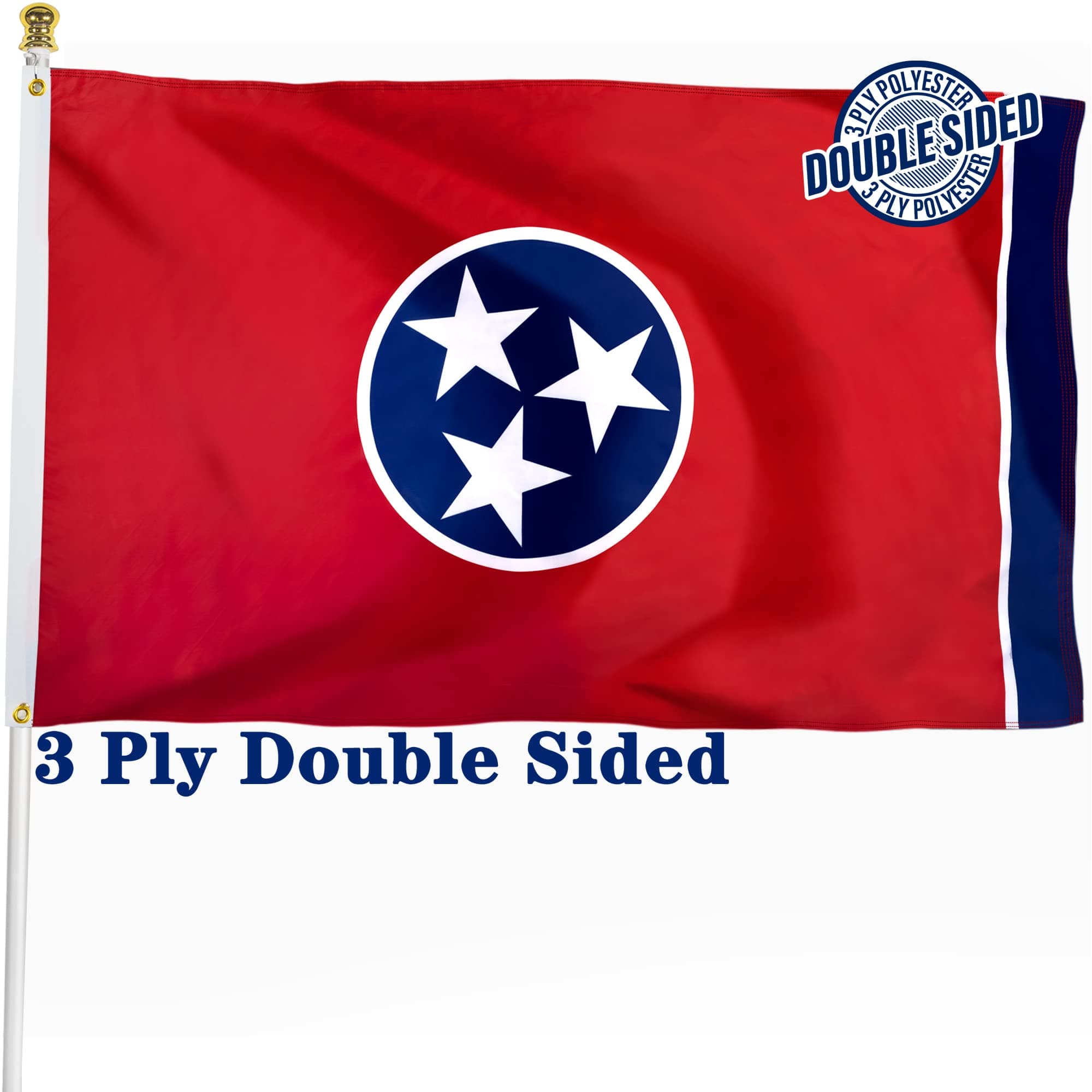 XIFAN Double Sided Tennessee State Flag 3x5 ft - Heavy Duty 3ply Durable Polyester Vibrant Print - TN State Flag Indoor Outdoor with 4 Rows Stitches Hemming