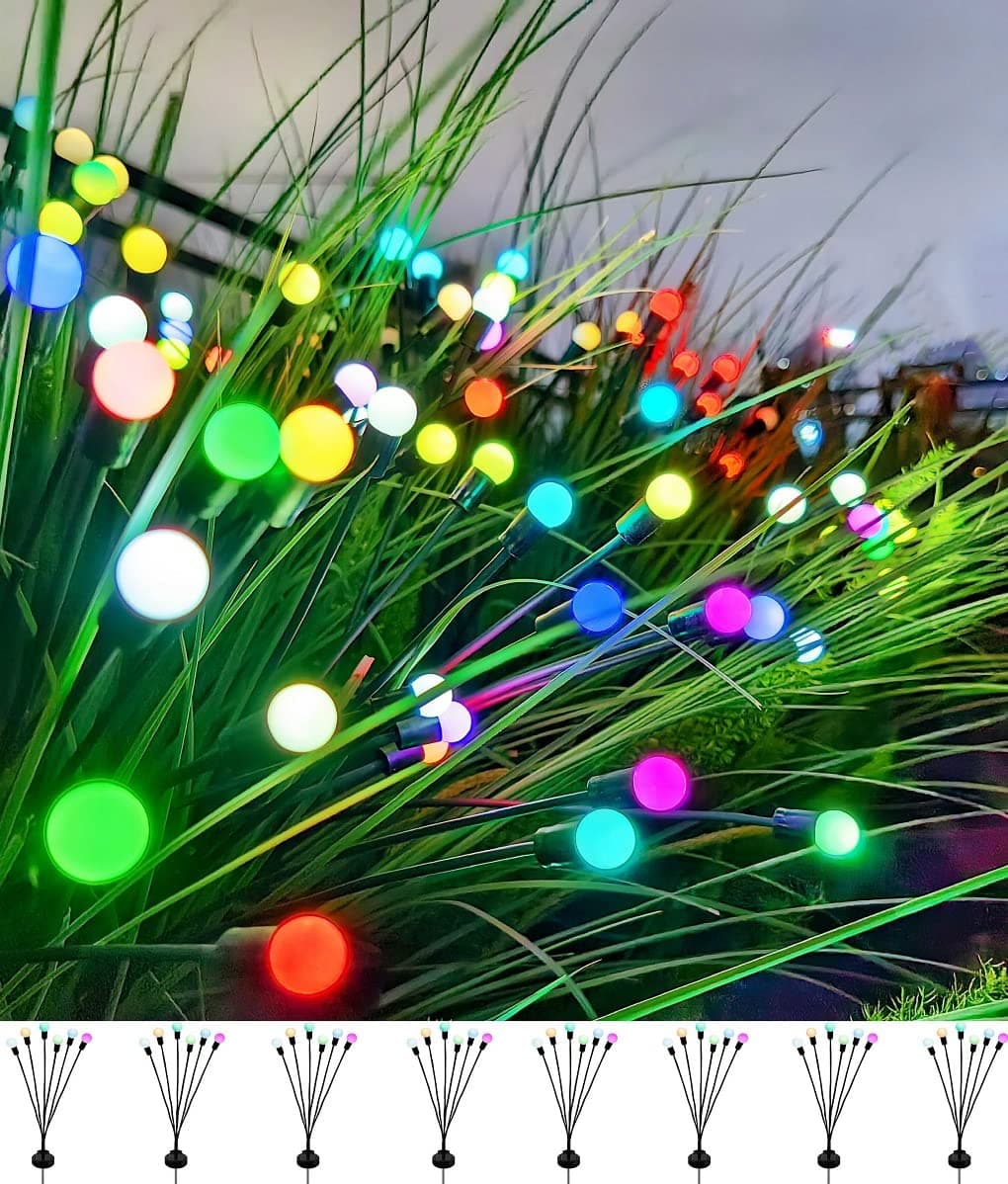 SIOTMERA 8 Count Solar Lights Outdoor Waterproof IPX5, Solar Garden Lights, Wind Swaying Firefly Lights, Christmas Lights Outdoor, for Yard Lawn Pathway Decoration,6LED,8 Colors Changeable