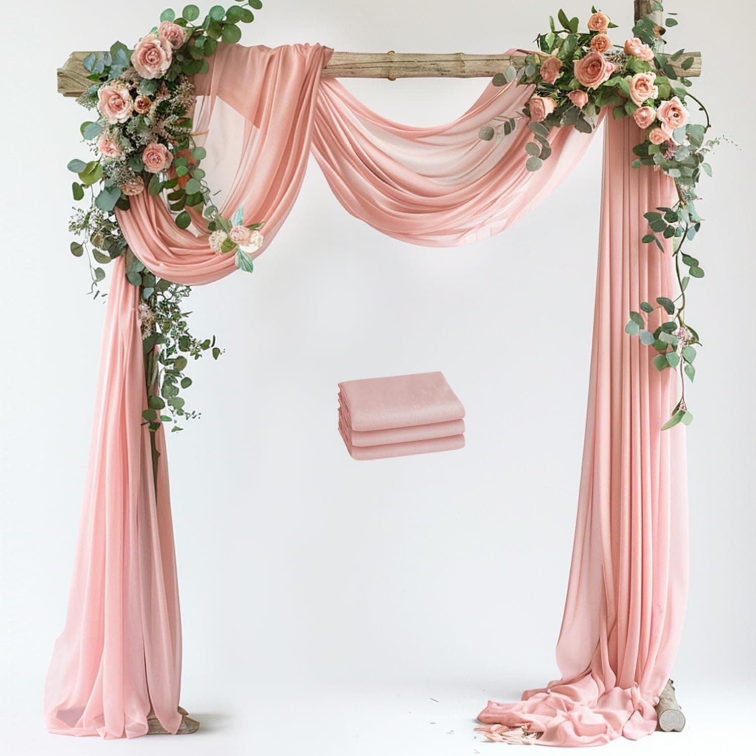 Xiomot Wedding Arch Draping Fabric 3 Panels Blush Sheer Backdrop Drapes