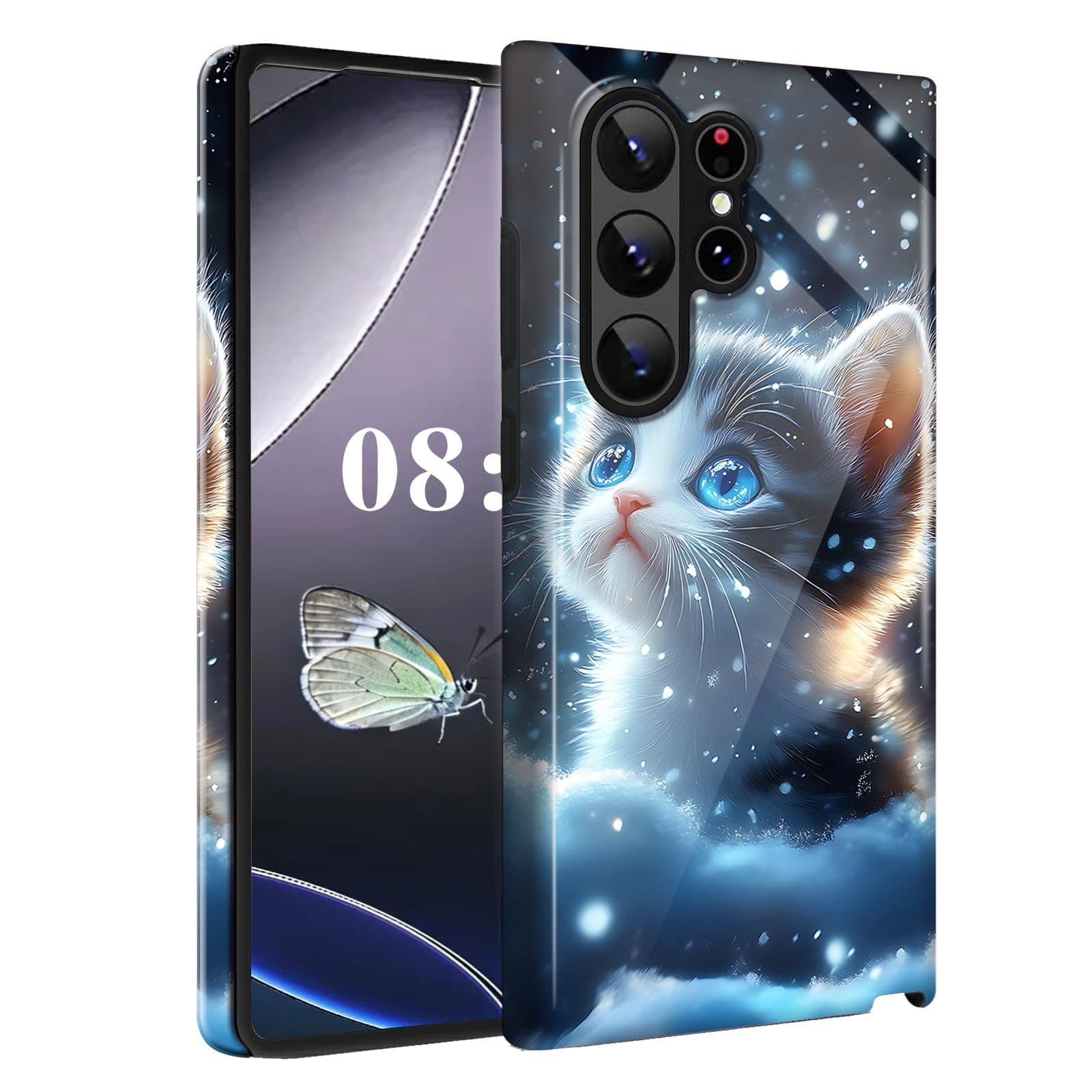 NLZQTTBD for Galaxy S25 Ultra Case, Dual Layer PC + Soft TPU Heavy Duty 2 in 1 Shockproof Protective Phone Case for Samsung Galaxy S25 Ultra (6.9") Cute Pattern – Cat in The Snow