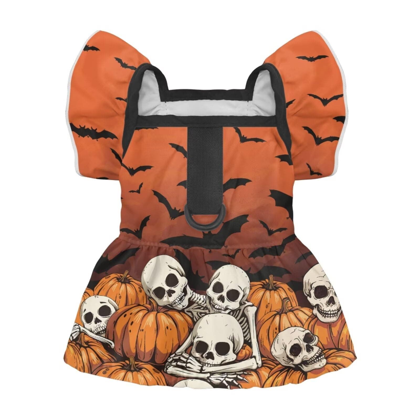 Wiryuouvt Skull Pumpkin Bat Halloween Dog Harness Dress for Small Dogs Girl Spring and Summer Puppy Clothes Funny Halloween Puppy Dress with Leash Ring and Ruffle Sleeves Dog Sundress for Pets Cats