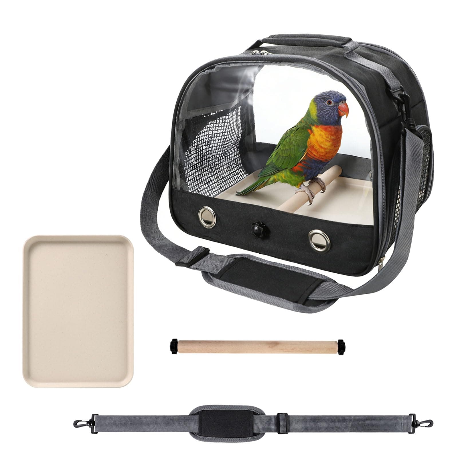 Small Bird Travel Carrier Cage Portable Bird Parrot Parakeet Cockatiel Travel Carrier Bag Lightweight Birds Backpack with Standing Perch and Stainless Tray for Vet Visit Side Access Window