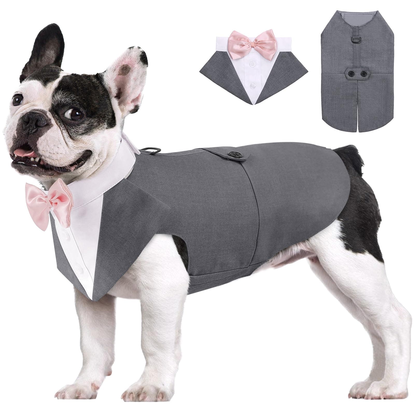 AOFITEE Dog Tuxedo Formal Dog Suit and Bandana Set, Gentle Dogs Wedding Party Suit Bow Tie Shirt, Tuxedo for Small Dogs Costume Outfit with Detachable Bowtie Collar for Christmas Halloween Dress Up