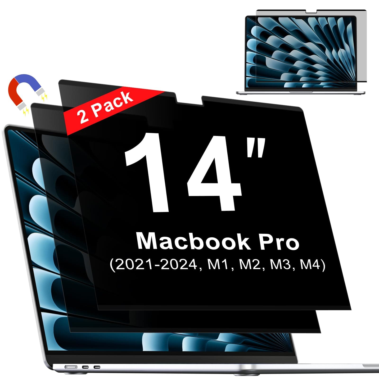 Magnetic Privacy Screen for Macbook Pro 14 Inch (2021-2024, M1, M2, M3, M4, Pro, Max), Removable Laptop Privacy Screen, Anti Blue Light Glare Filter for Mac Pro 14.2" Laptop Computer