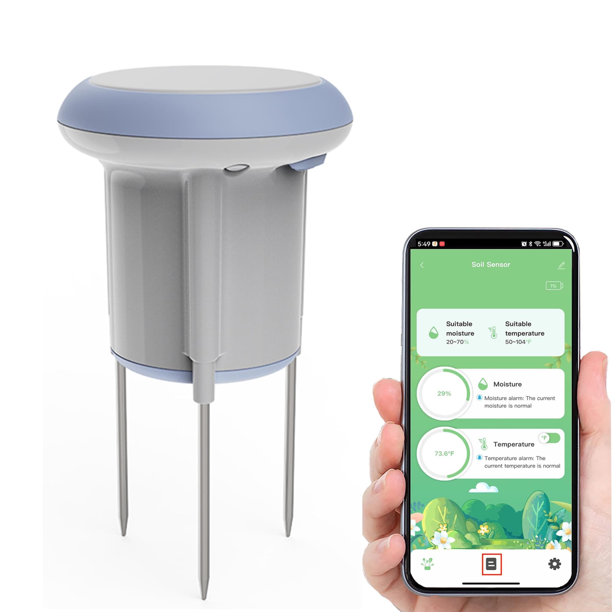 Smart Soil Moisture Meter: WiFi Soil Meter with Moisture/Temperature Sensor, Soil Moisture Sensor with App Remote Control, Soil Tester for Plants, Garden, Lawn and Greenhouse