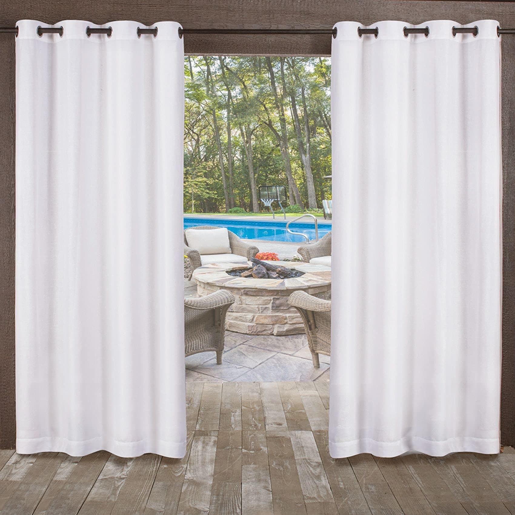 Exclusive Home Miami Textured Indoor/Outdoor Grommet Top Curtain Panel Pair, Winter White, 54x96, 2 Piece