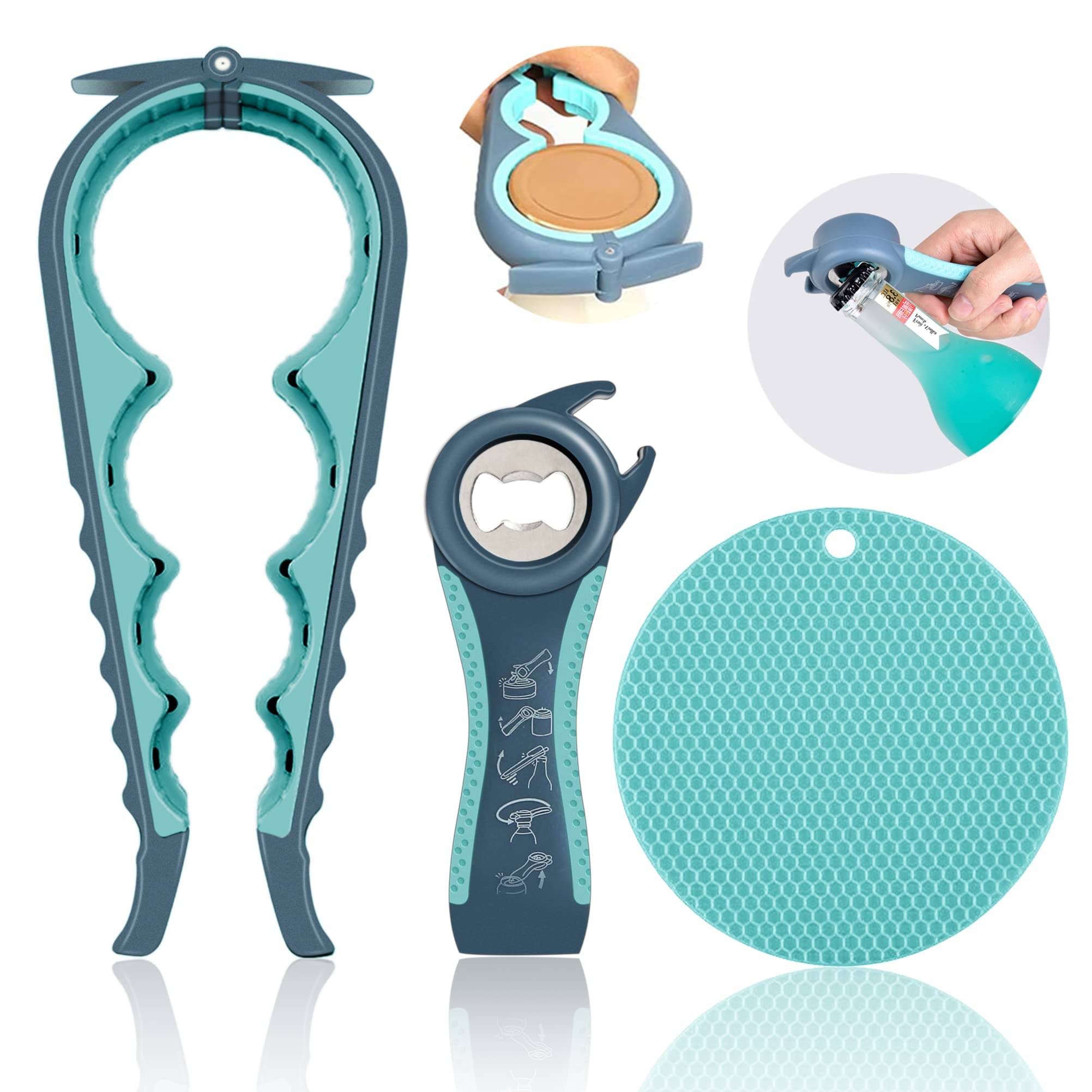 Jar Opener for Weak Hands, Seniors with Arthritis, 5 in 1 Multi Function Bottle Opener Lid Opener for Arthritic Hands with Non Slip Rubber Jar Opener Gripper Pad