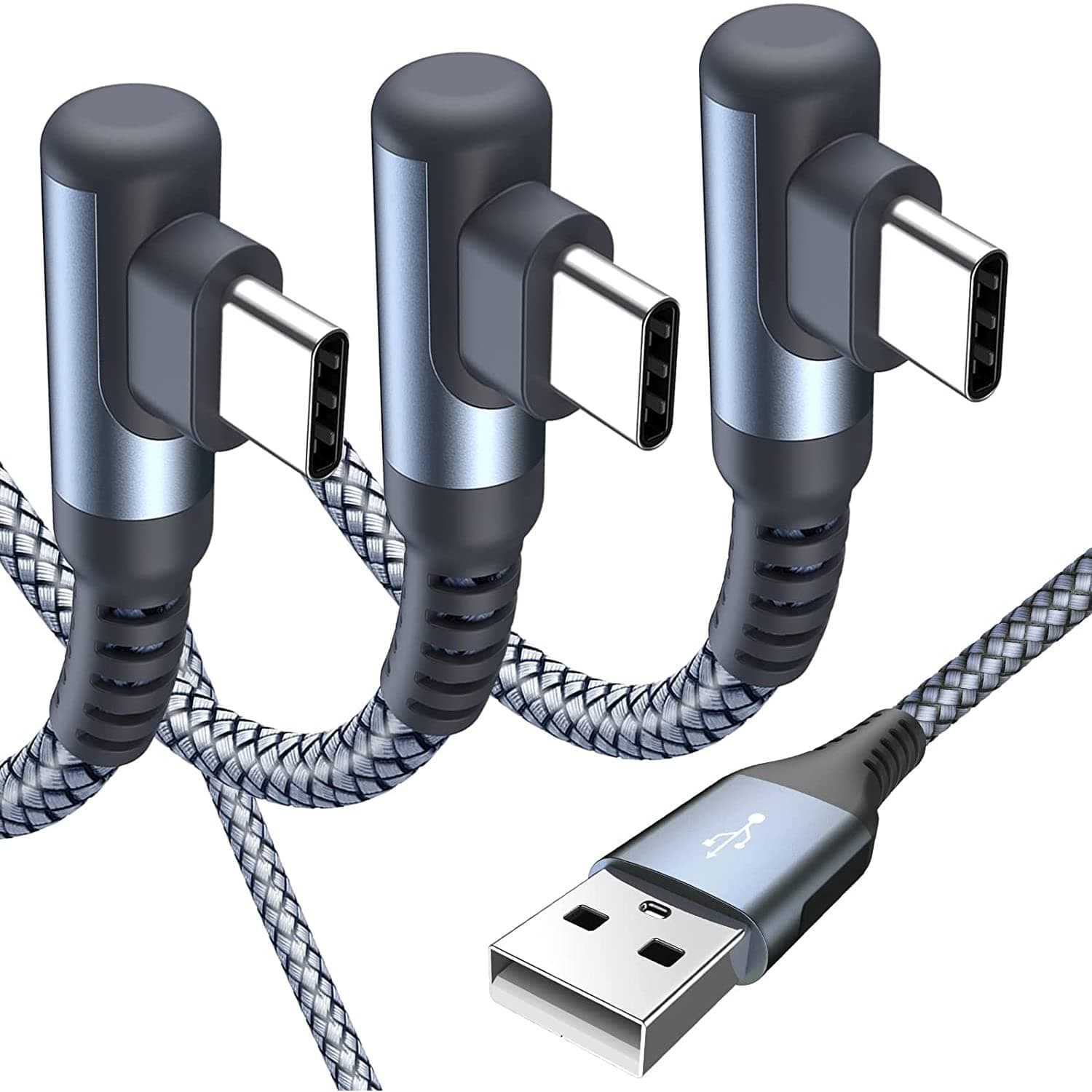 USB C Cable Right Angle 3.1A [3-Pack,10FT+6FT+3FT],iPhone 17/16/15 Pro/Max Type C Charging Cable Nylon Braided Cord for Samsung Galaxy S26 S25 S24 S23 S21 S10 S9 S8 Plus/Ultra/FE,Note20,M30,A71/A54