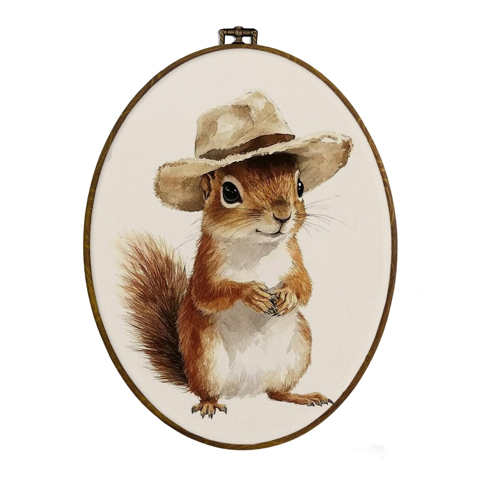 dvhdajed Vintage Squirrel Oval Wall Art Decor,Cottagecore Funny Squirrel Framed Canvas Art,Neutral Nursery Squirrels Oval Wall Hanging Decor for Living Room Bedroom, 8.7x11.3 In