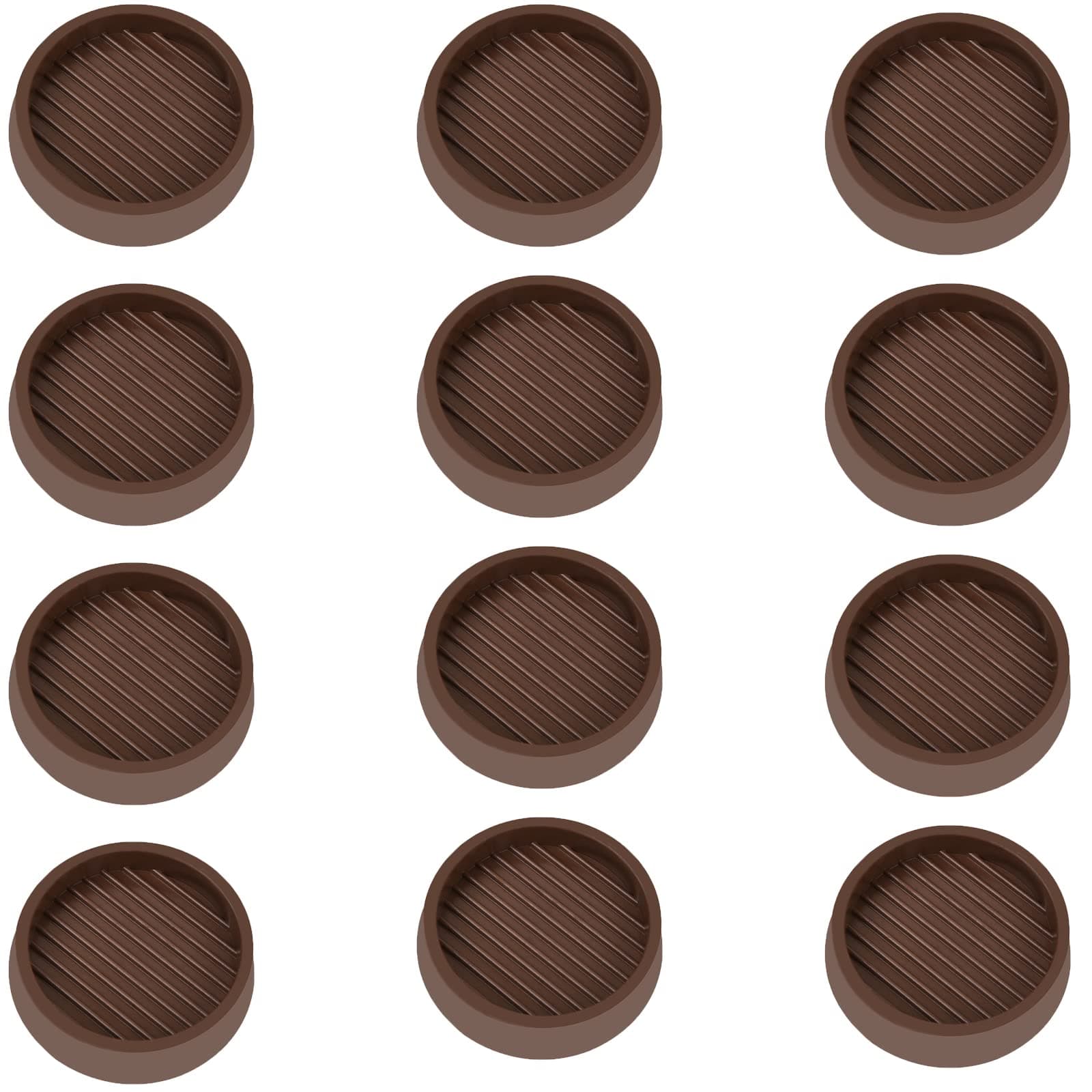 VOCOMO 2X2 Caster Cups, Round Rubber Furniture Cups with Anti-Sliding Floor Grip, Non Skid Furniture Caster Cups Furniture Floor Protectors (Brown, 12 Pack)
