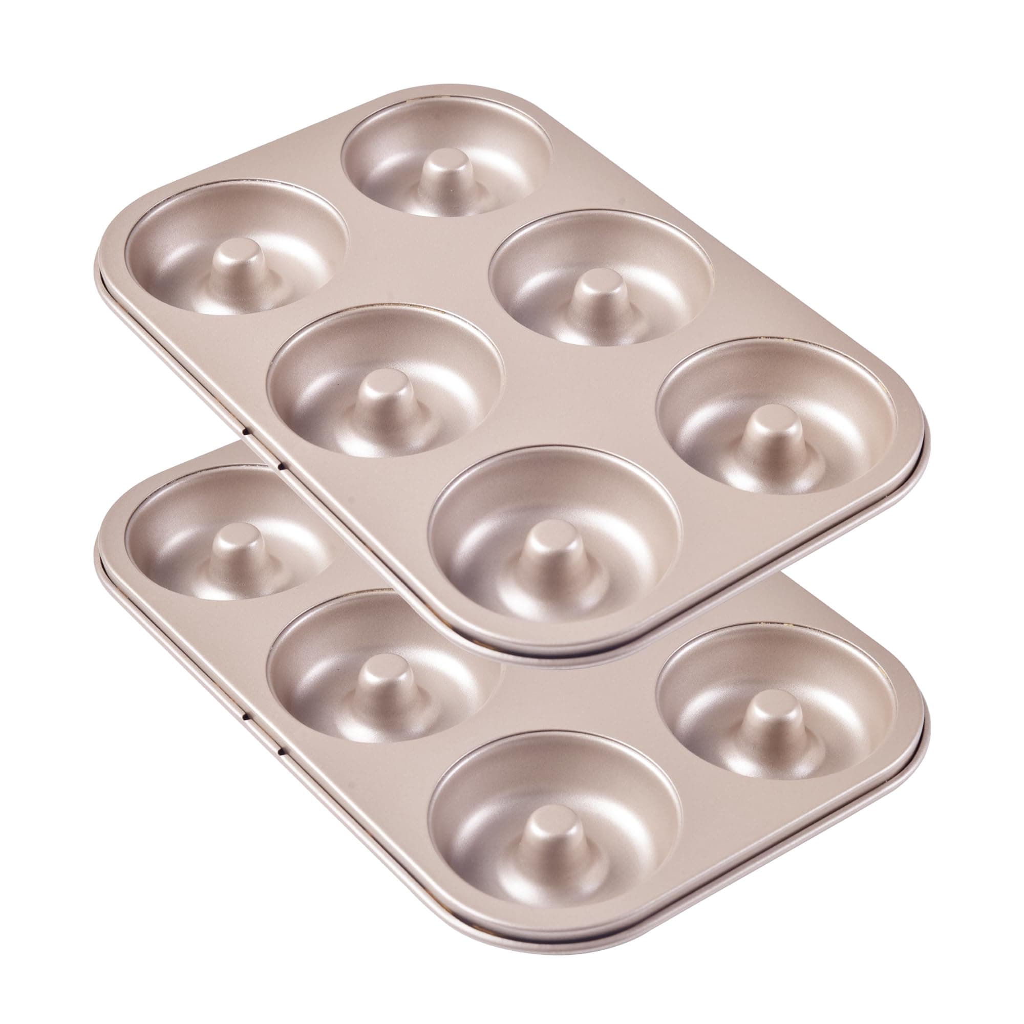 Donut Pan Set of 2 Nonstick 6 Cavity Mini Doughnut Pan Carbon Steel Bagels Tray for Baking (Champagne Gold)