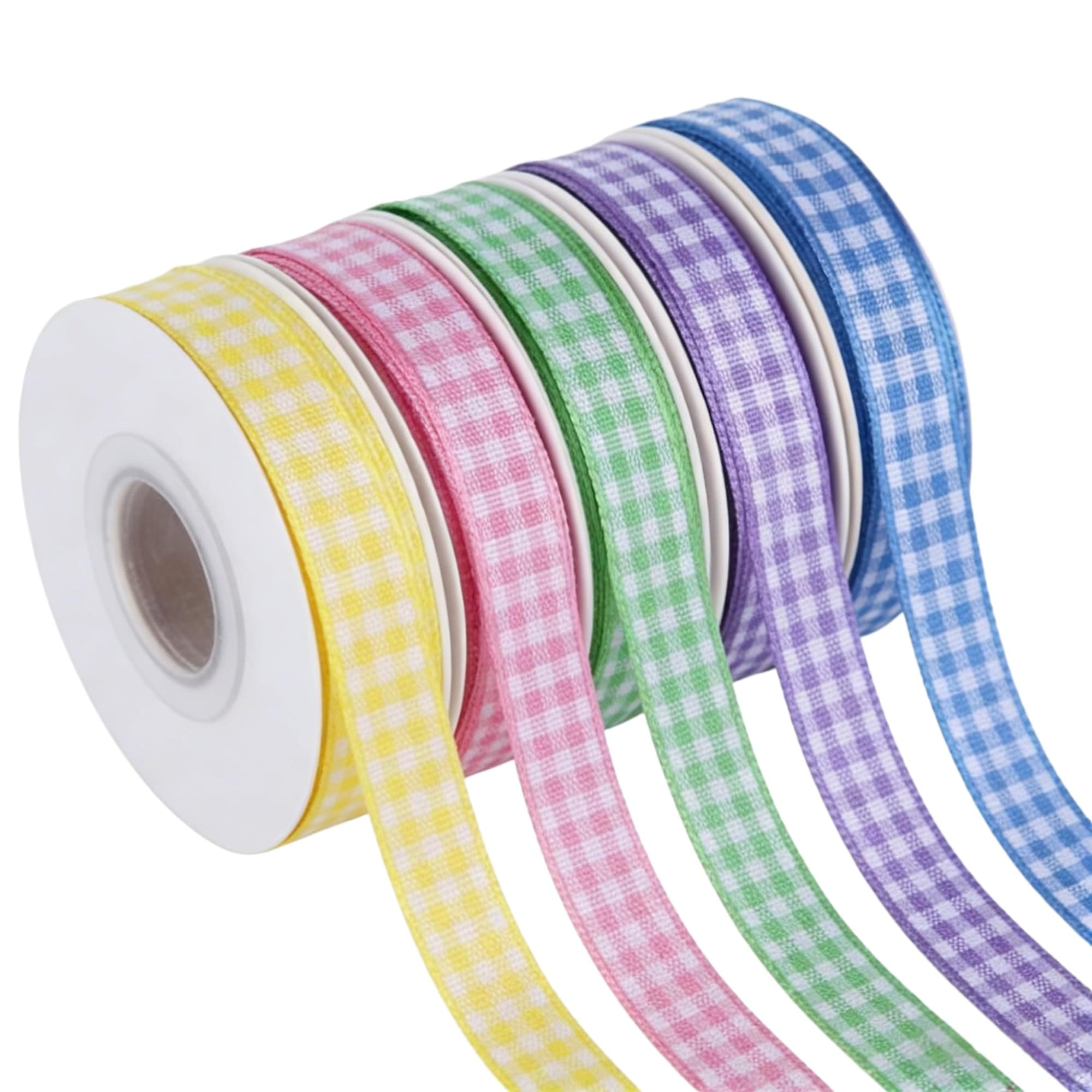 Meseey Gingham Ribbon Checked Ribbon 50 Yards/Roll, 3/8 Inch Wide Buffalo Plaid Ribbons for Sewing, Hair Bow Making, Gift Wrapping, DIY Craft, Wedding Decoration, Home Decor (Spring)